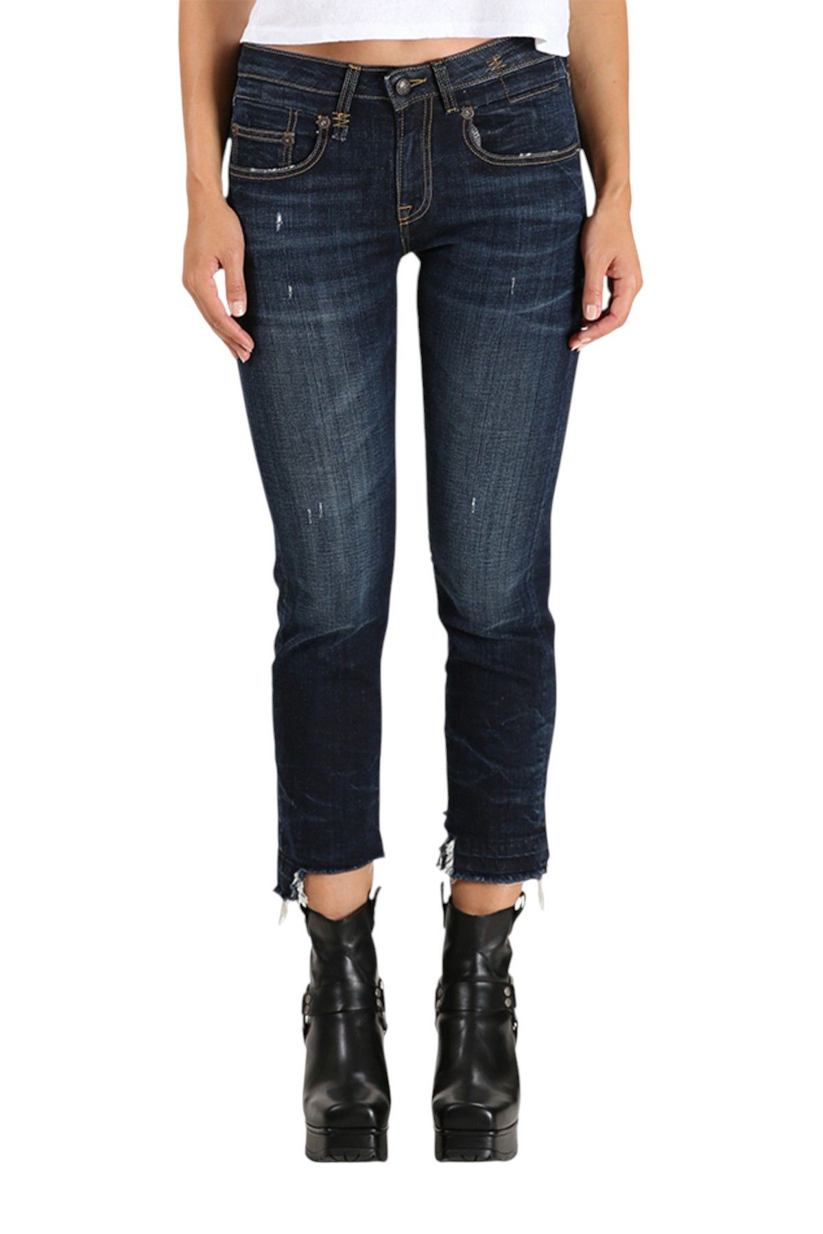 R13 BOY STRAIGHT 27 Howel Indigo Faded Distress Cropped 86239 Size 27" / US 4 / IT 40 - 1 Thumbnail