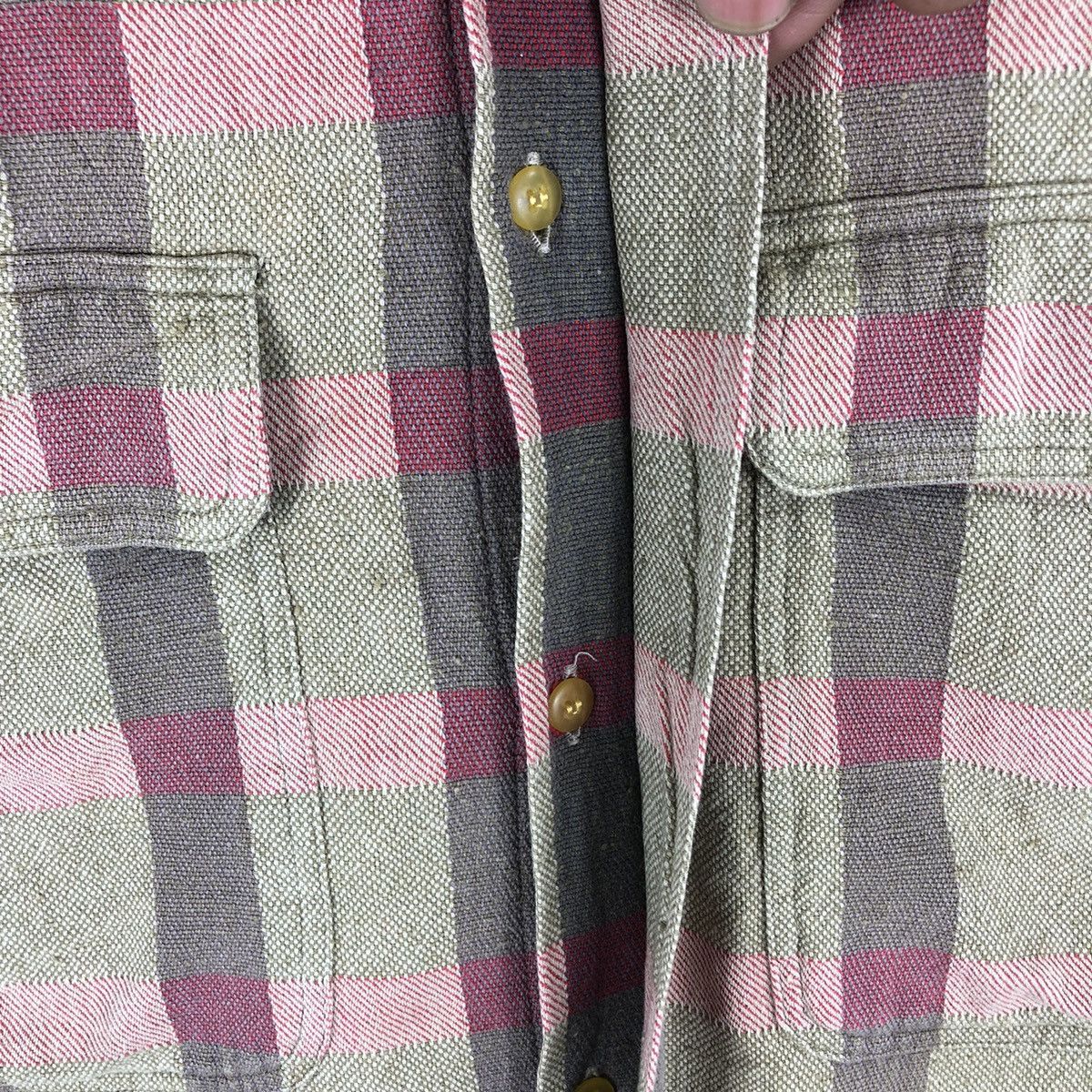 Flannel Vintage 80's Flannel Double Flap Pocket Checker by BORG Size US L / EU 52-54 / 3 - 9 Thumbnail
