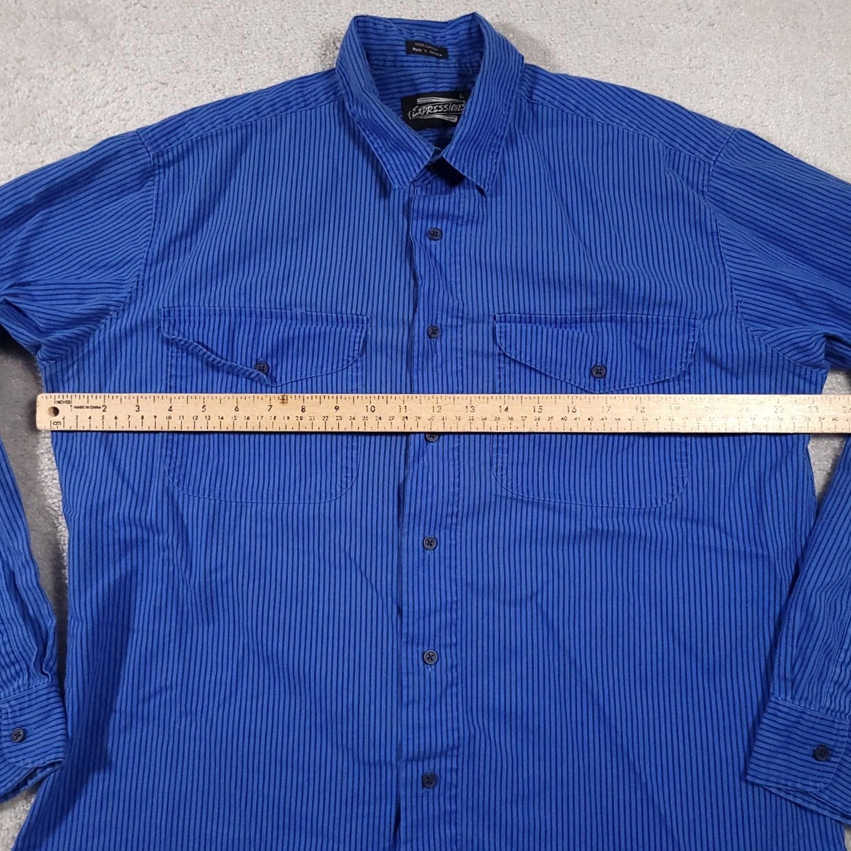 Vintage VINTAGE Expressions Shirt Large Blue Striped Long Sleeve Retro Vtg 90s Button Up Mens Size US L / EU 52-54 / 3 - 6 Thumbnail