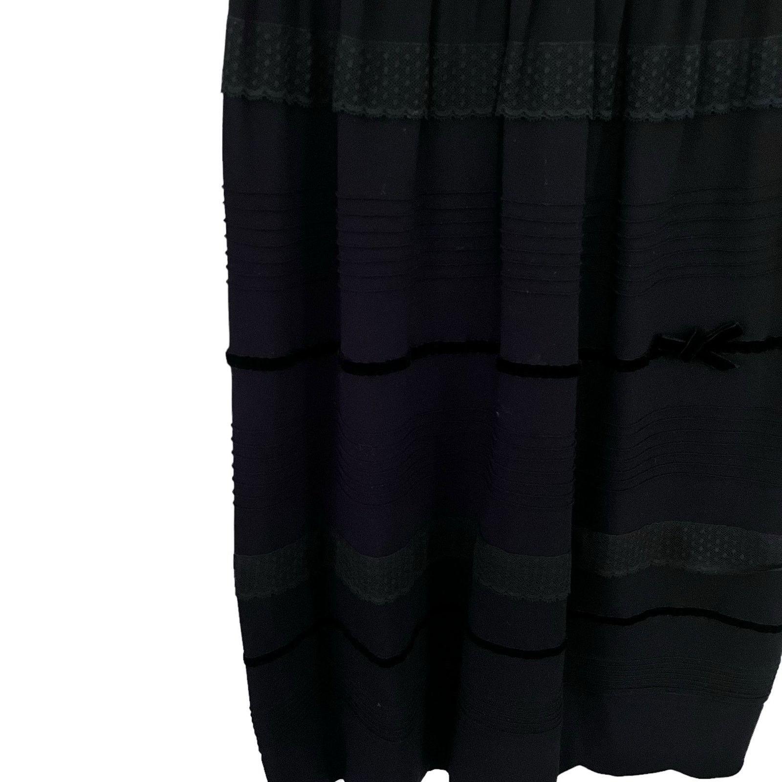 RED Valentino Red Valentino Black Lace Velvet Trim Knee Length Dress Size L / US 10 / IT 46 - 3 Thumbnail