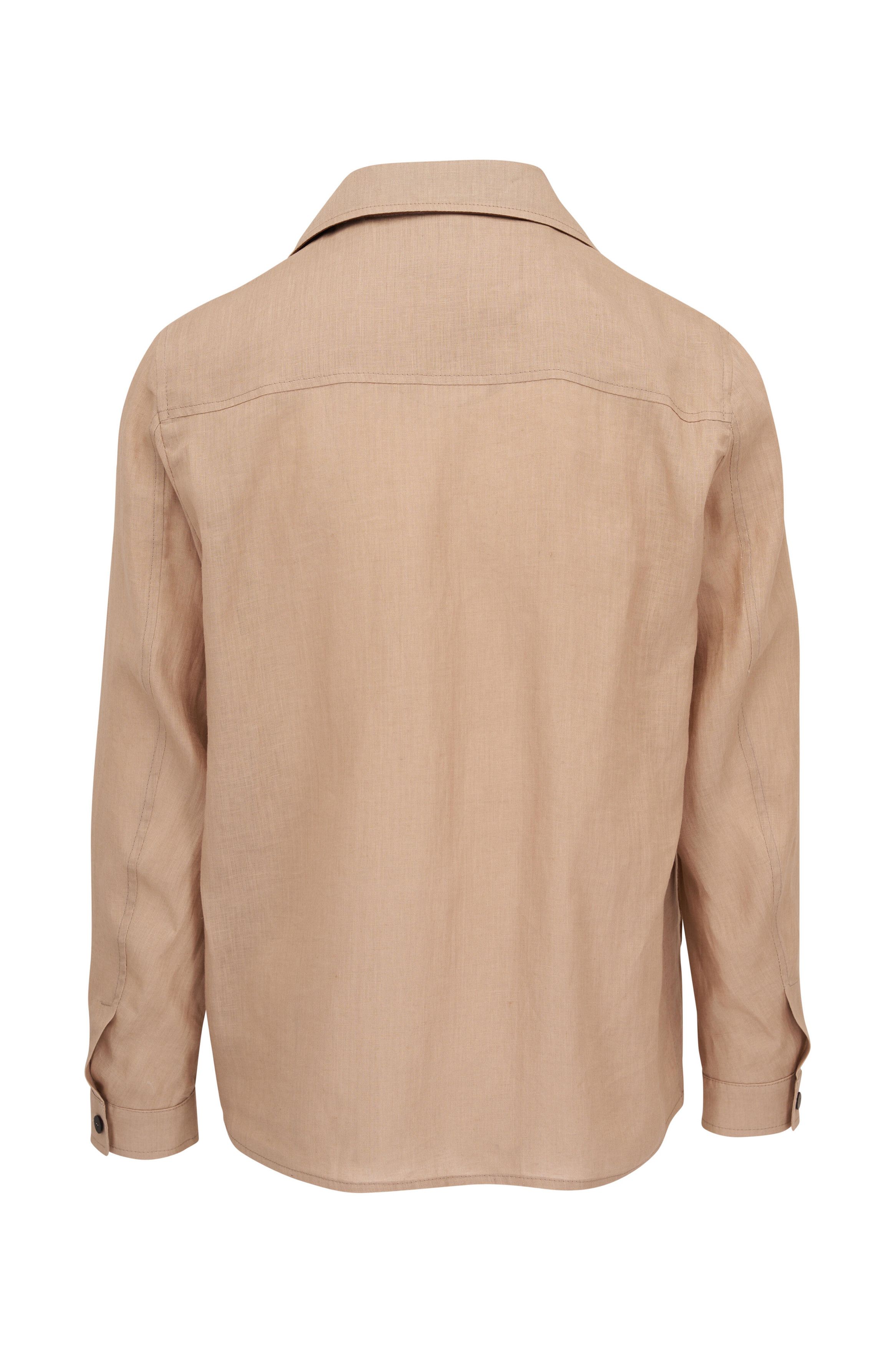 Kiton o1mtch0225 Linen Overshirt in Tan Size US M / EU 48-50 / 2 - 2 Thumbnail
