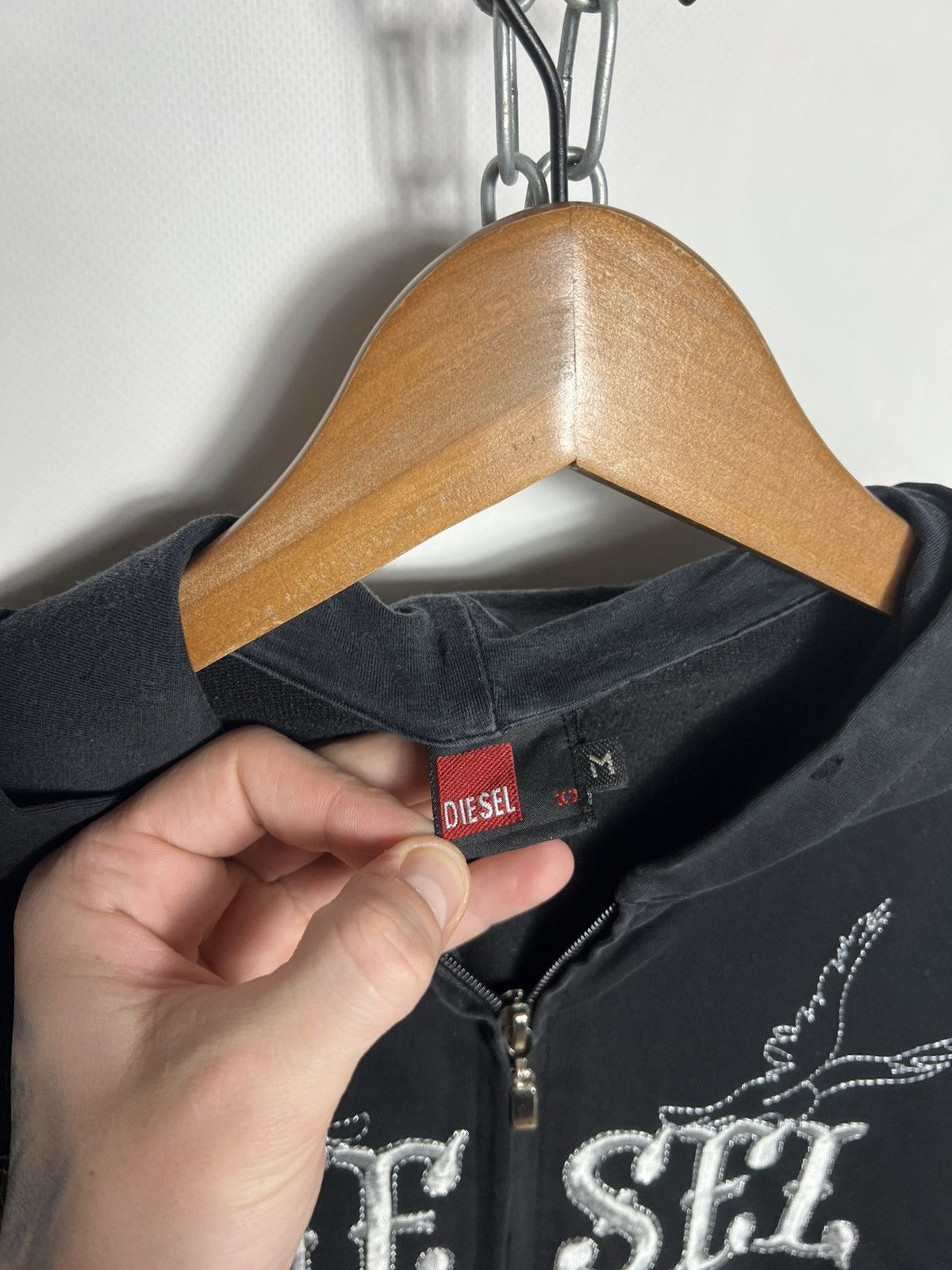 Diesel Vintage Diesel Embroidered Logo Zip Hoodie Size M Size M / US 6-8 / IT 42-44 - 11 Thumbnail