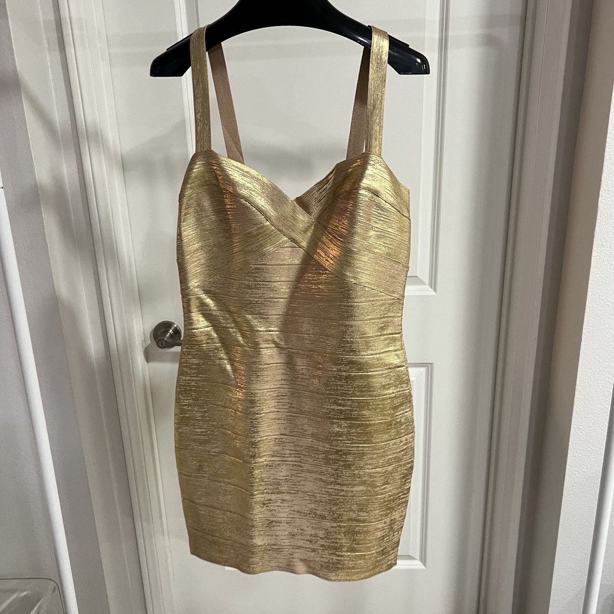 Herve Leger Herve Leger Metallic Bandage Mini Dress In Gold size Large Size L / US 10 / IT 46 - 2 Thumbnail