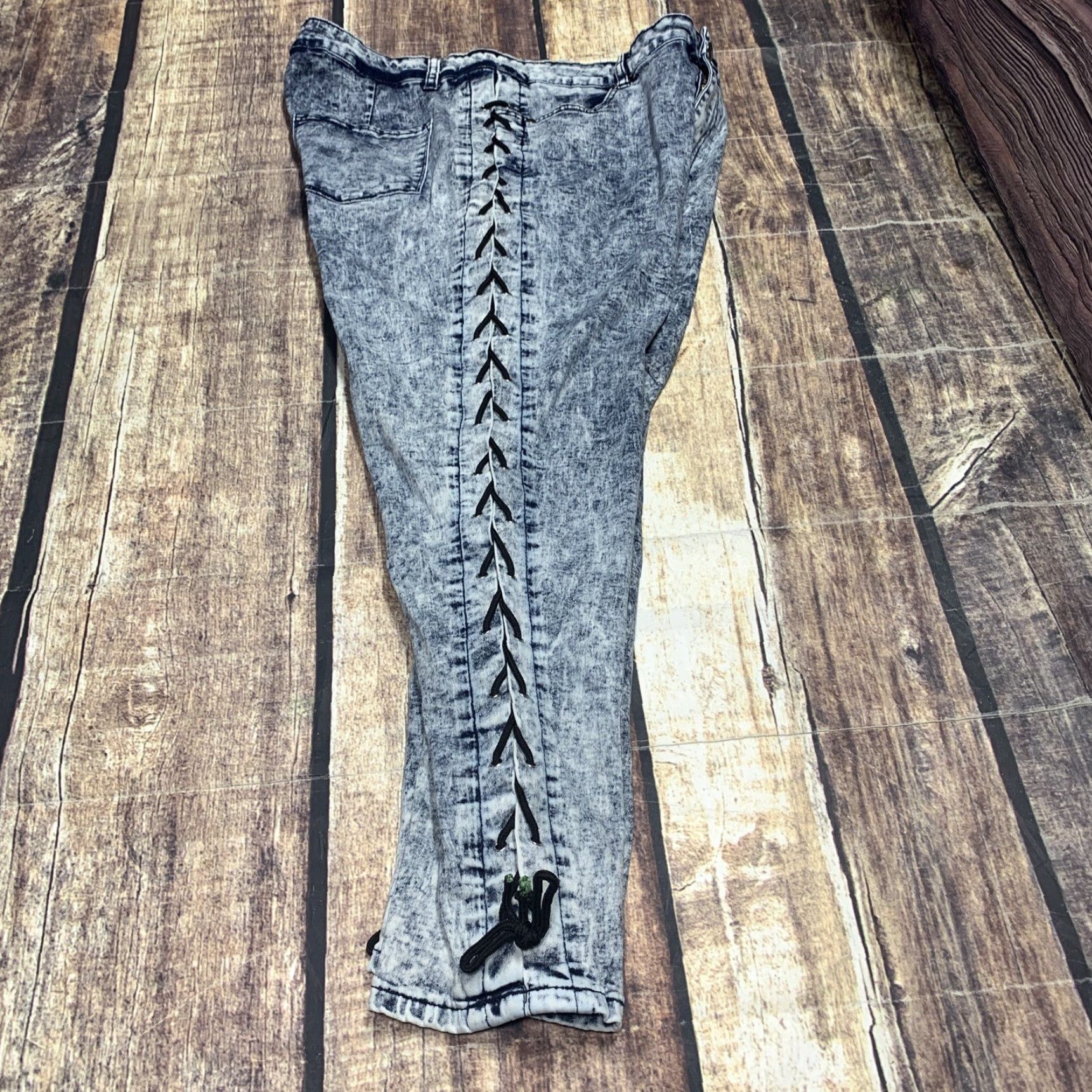 Vintage Between Us Womens Jeans Size 20 Stretch Rope Tie Legs 39 x 26 Acid Wash Blue Denim Size 42" / US 20 - 3 Thumbnail