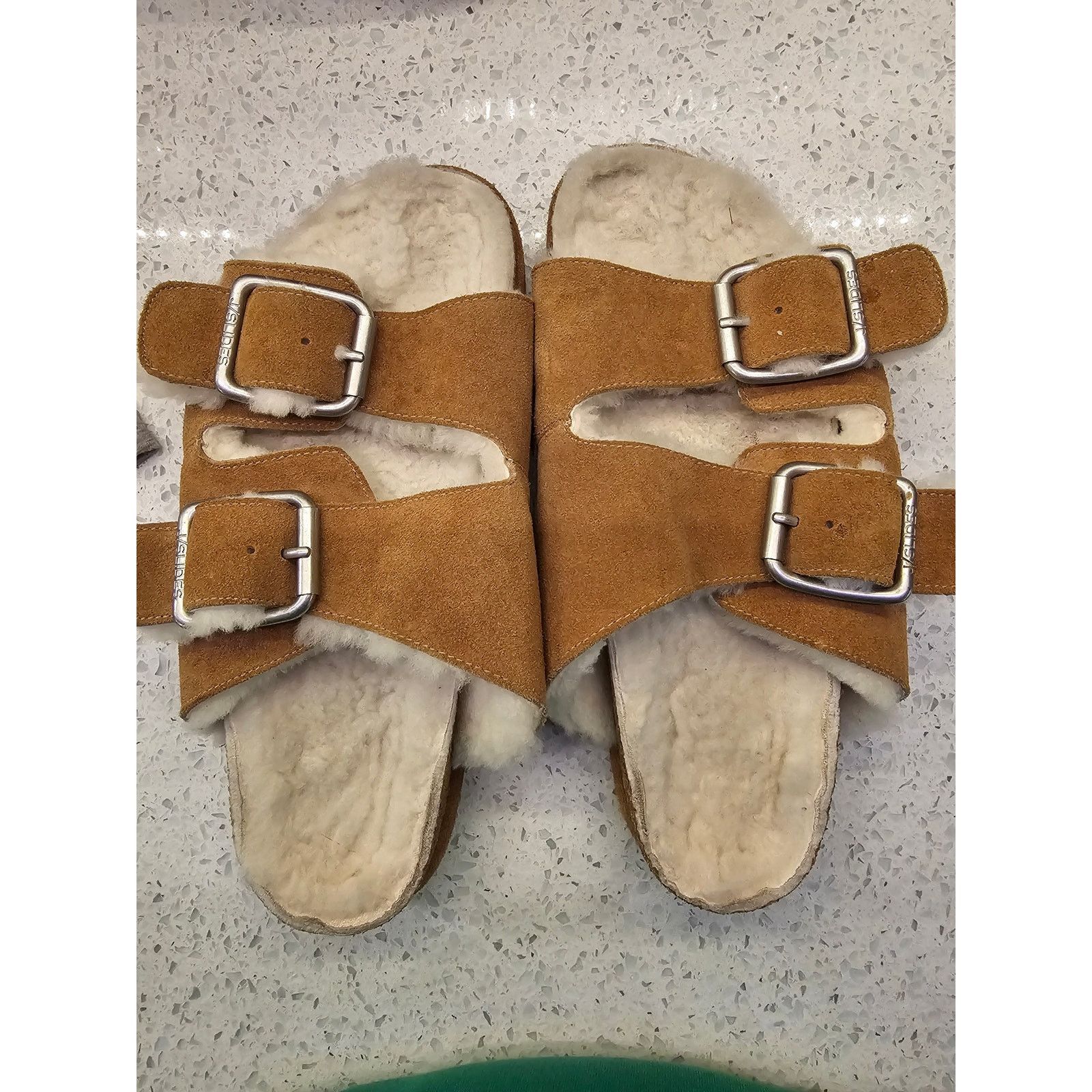 J/Slides Anthropology J/Slides Lynx Cognac Suede Shearling Fur Lined Size US 9 / IT 39 - 4 Thumbnail