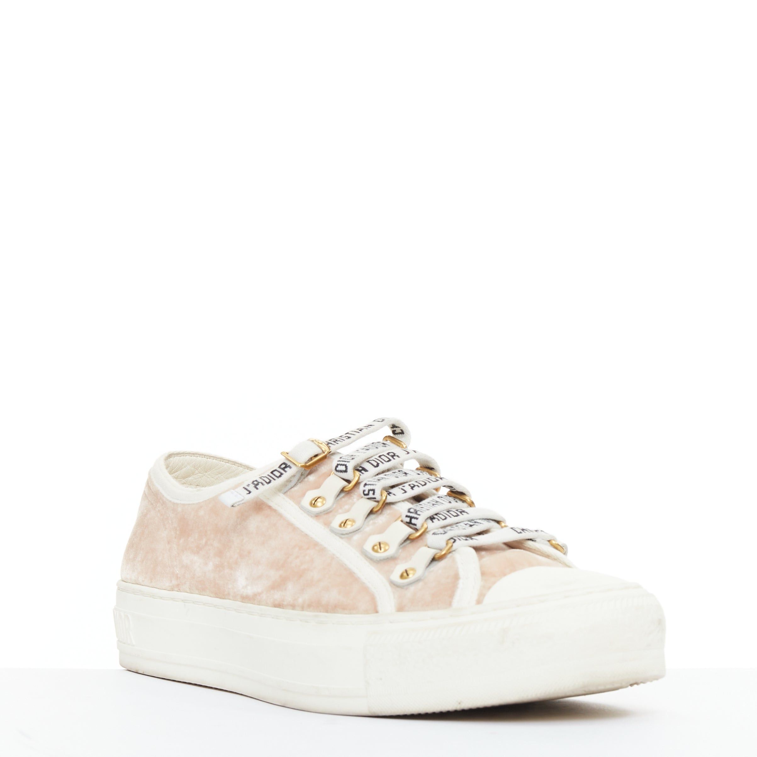Dior CHRISTIAS DIOR WalknDior pink velvet logo lace up low top platform sneakers EU37.5 Size US 7.5 / IT 37.5 - 1 Thumbnail