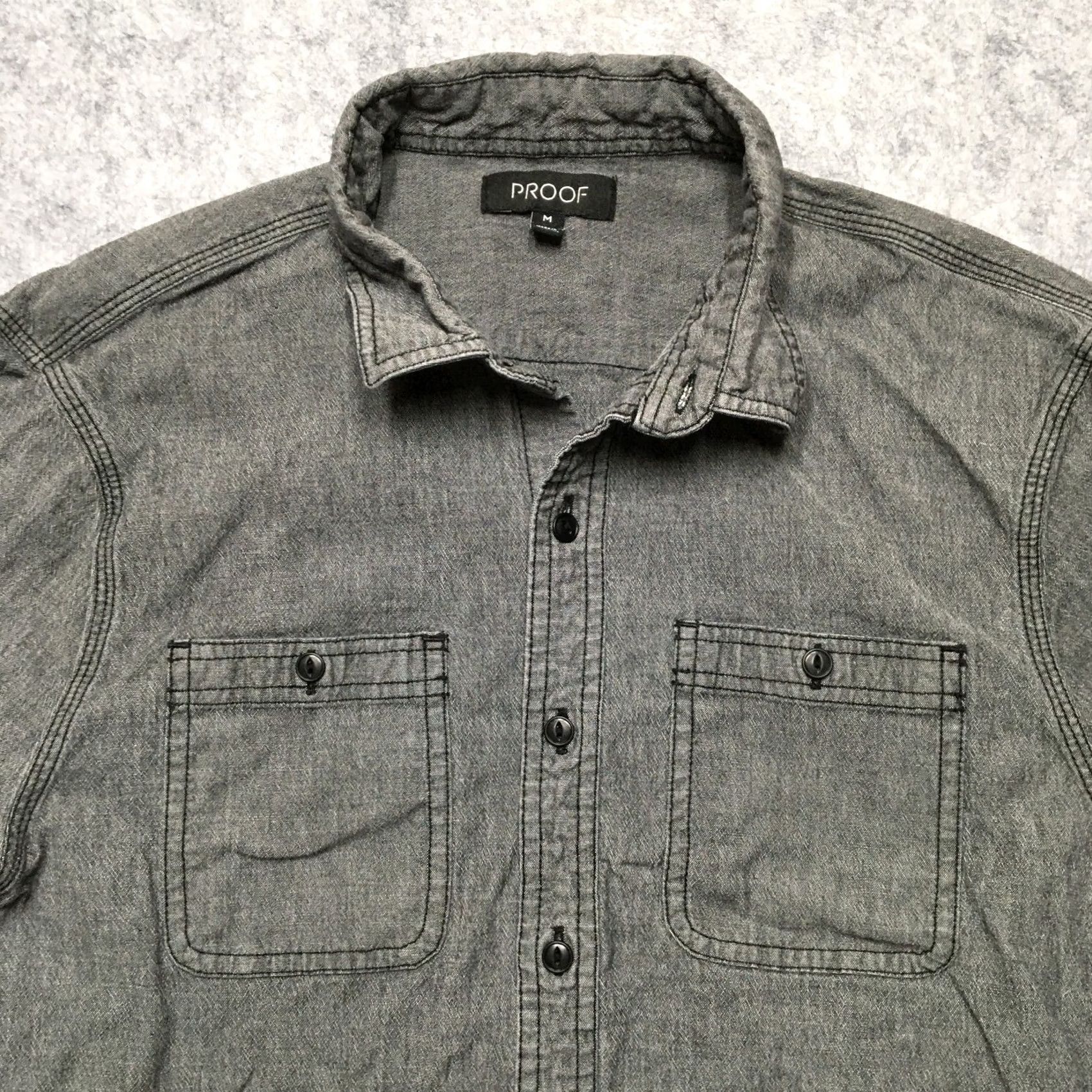Vintage PROOF Denim Shirt Mens M Gray Button-Up Collared Long Sleeve Casual Travel Workwear Shirt - XL? Size US XL / EU 56 / 4 - 3 Thumbnail