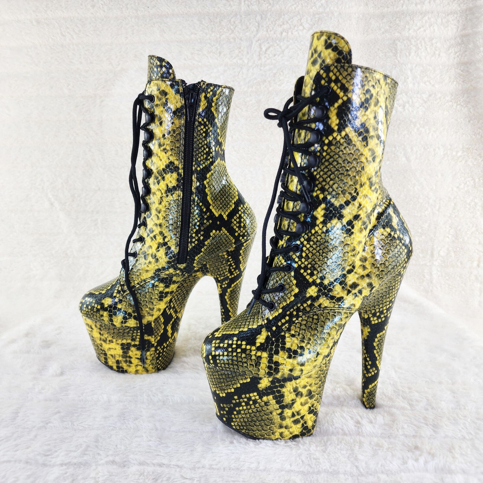 Other Adore 1020SP Yellow Snake Print 7" High Heel Platform Ankle Size US 9 / IT 39 - 2 Thumbnail