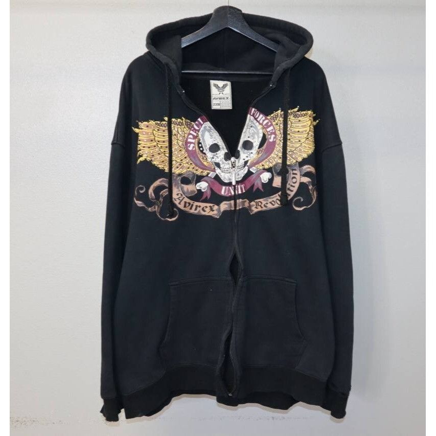 Avirex Vtg Y2K Avirex 2XB Black Hoodie Winged Skull Zip Streetwear Size US XXL / EU 58 / 5 - 1 Thumbnail