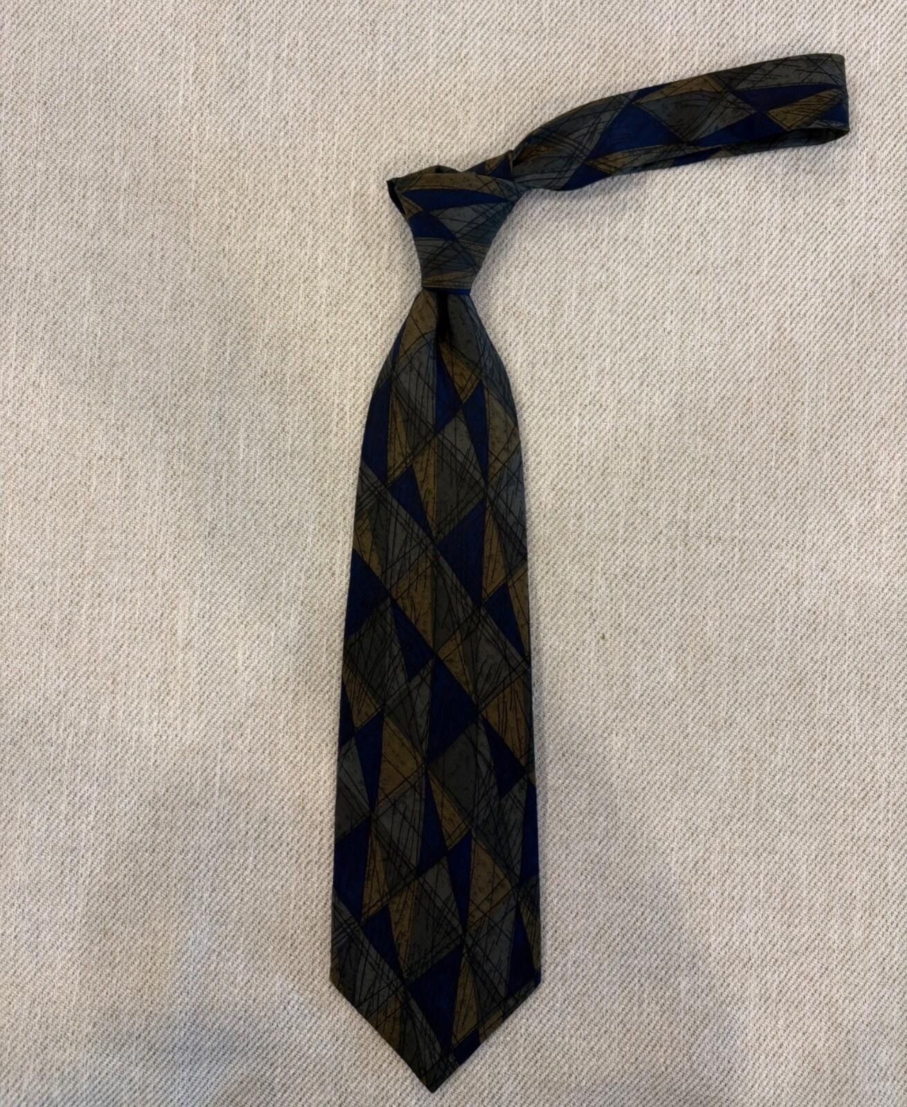 Daniel Hechter Daniel Hechter Paris Silk Tie Geometric Harlequin Blue Gold Size ONE SIZE - 4 Thumbnail