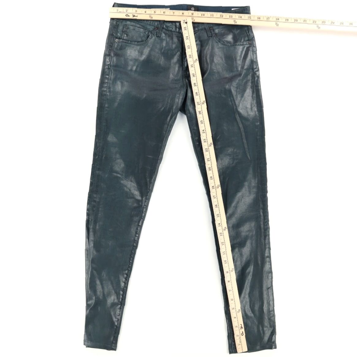 Vintage Adriano Goldschmied PU Coated Super Skinny Leggings Pants Green Women's 29 Size 29" - 3 Thumbnail