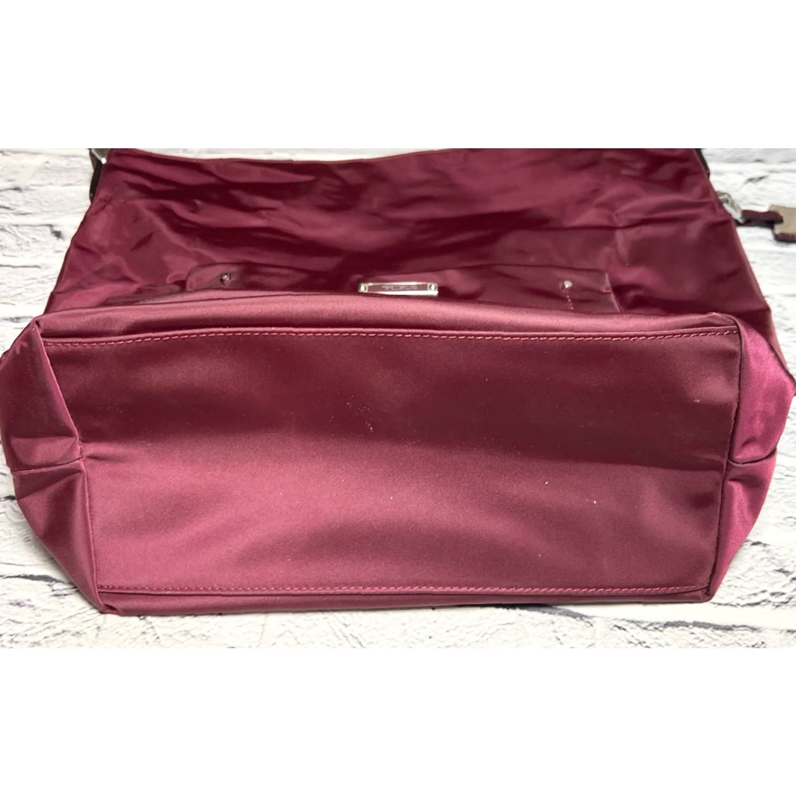 Tumi TUMI Crossbody Bag Cranberry Wine Berry Dark Berry Leather Nylon Zip Crossbody Strap Womens 21” Size ONE SIZE - 5 Thumbnail
