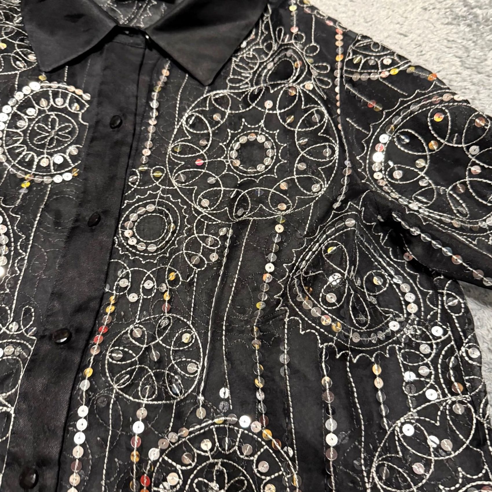Bob Mackie Bob Mackie Wearable Art Shirt Womens Small Black Sequin Sparkle Sheer Button Size S / US 4 / IT 40 - 2 Thumbnail