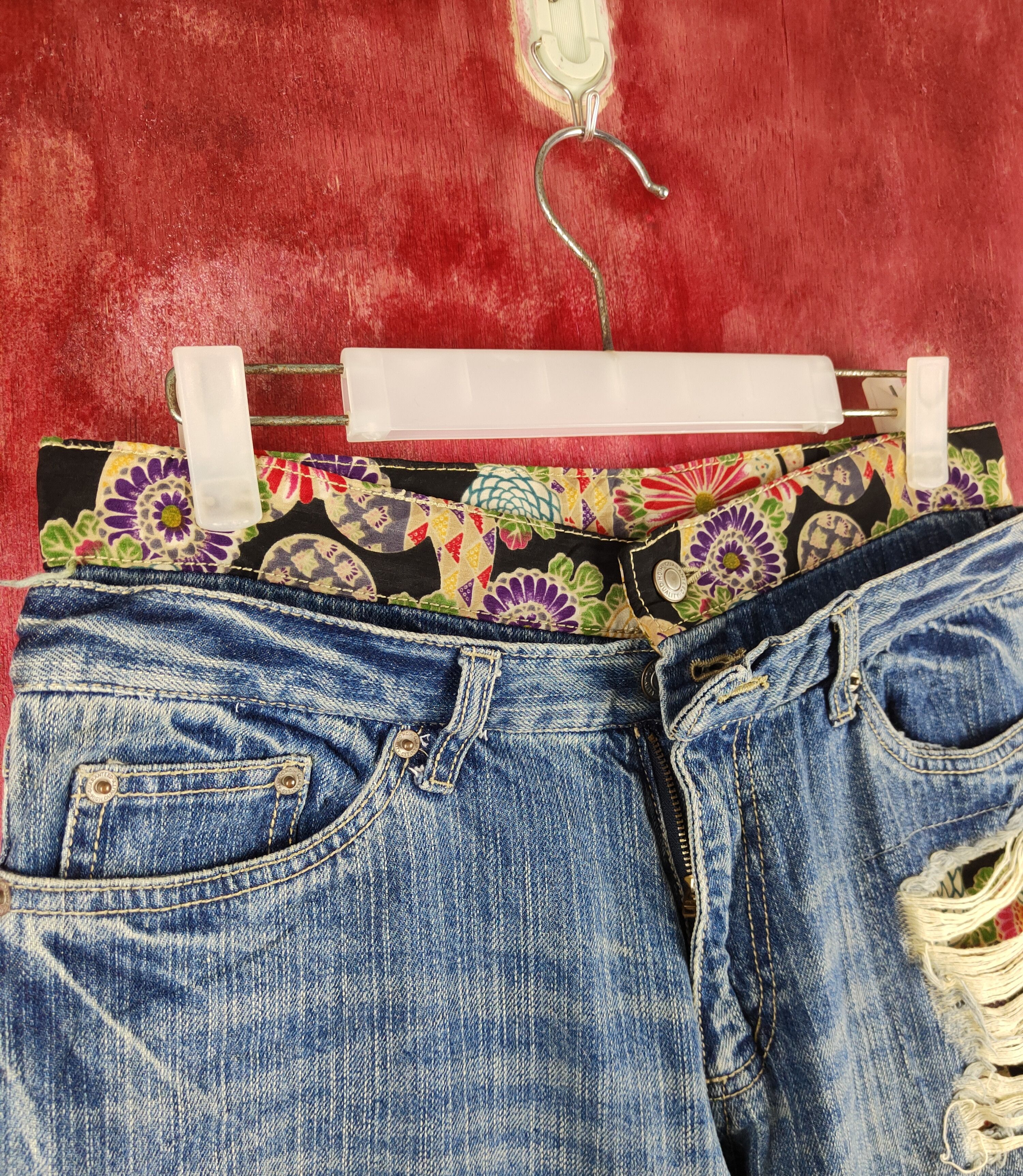 Japanese Brand Double Waist Japan Blue Distressed ripped Denim #S1516 Size 31" - 2 Thumbnail