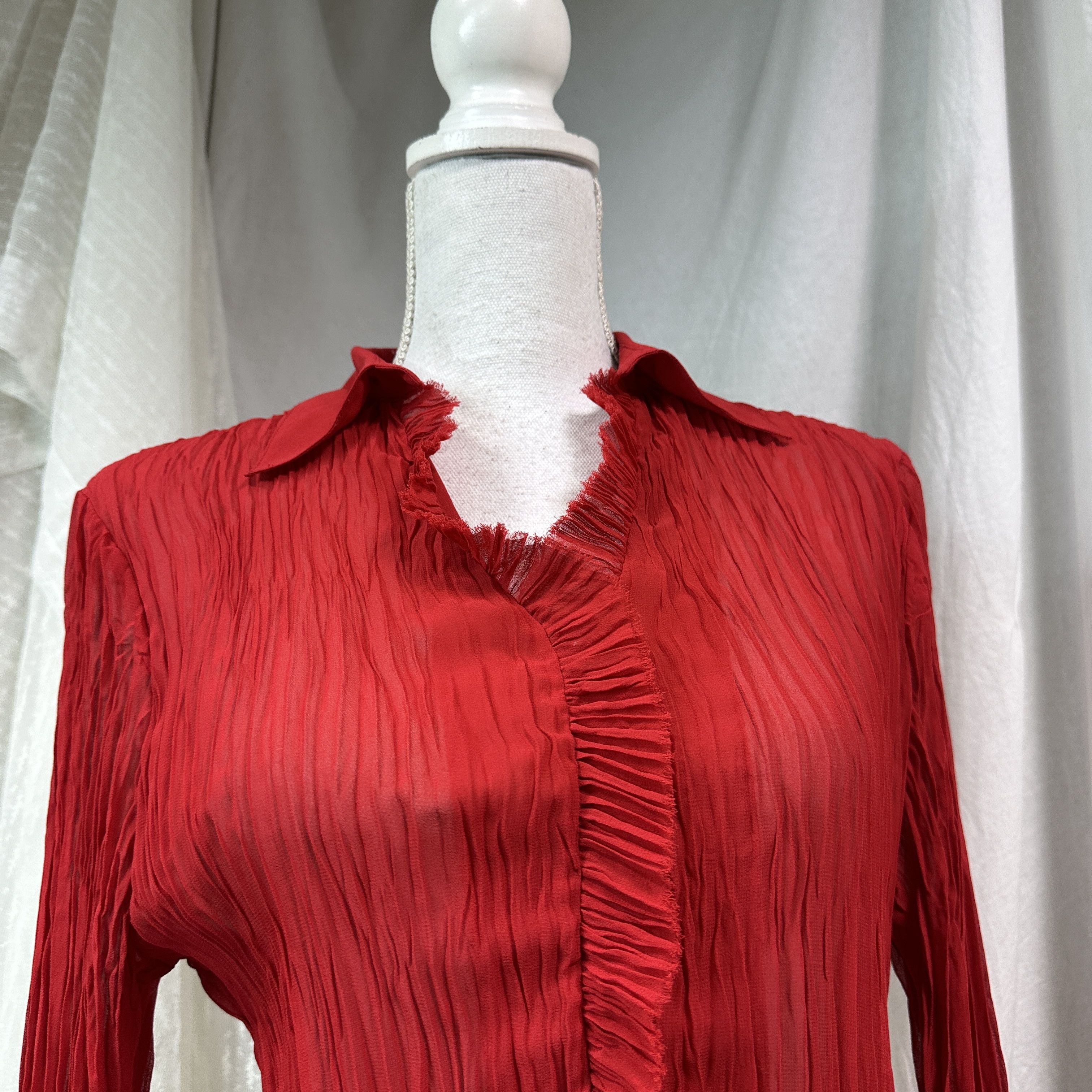 Vintage Vintage Avant Garde Cherry Red Pleated Sheer Shirt Y2K Size M / US 6-8 / IT 42-44 - 6 Thumbnail
