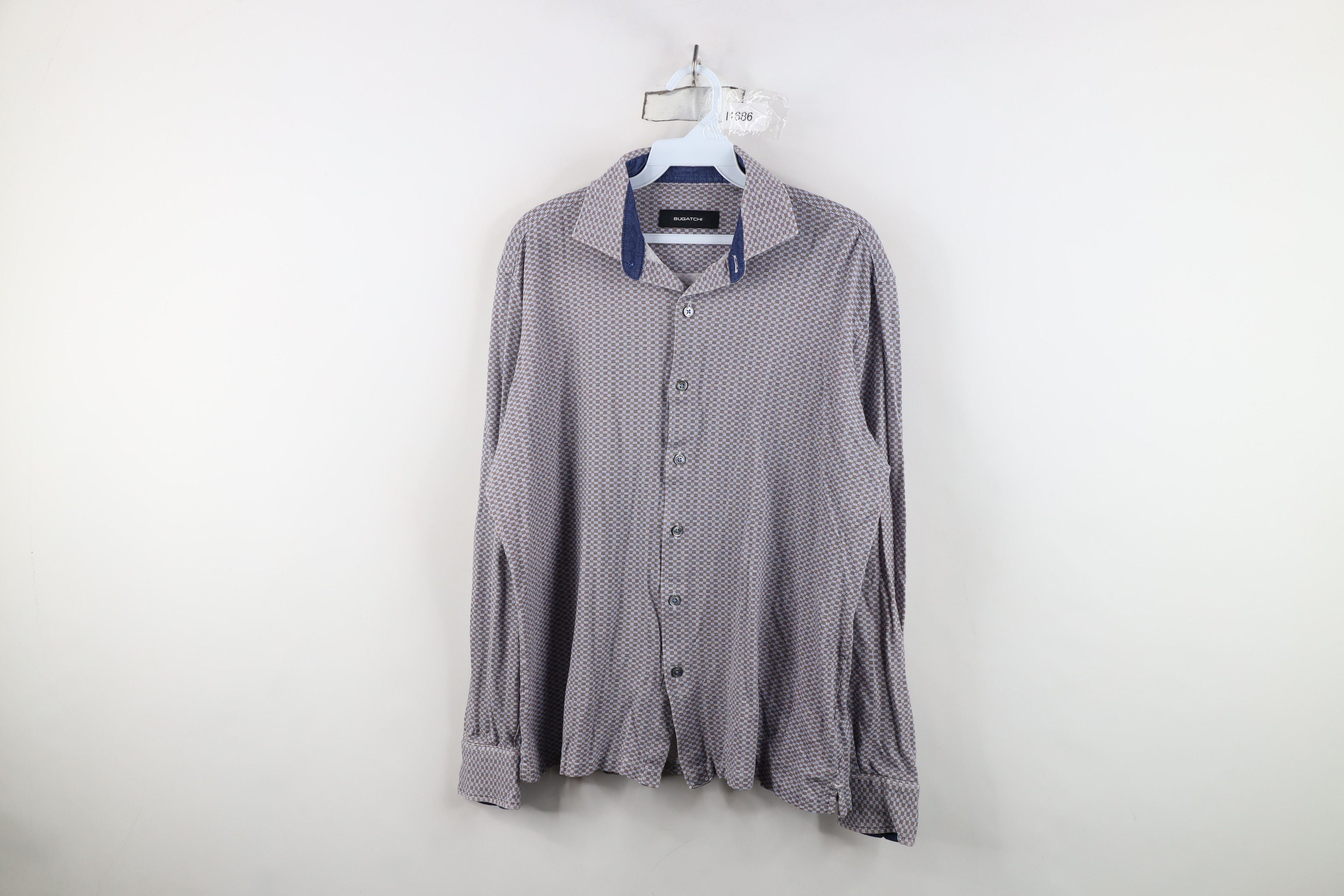 Vintage Bugatchi Uomo Checkered Knit Collared Button Shirt Cotton Size US M / EU 48-50 / 2 - 1 Thumbnail