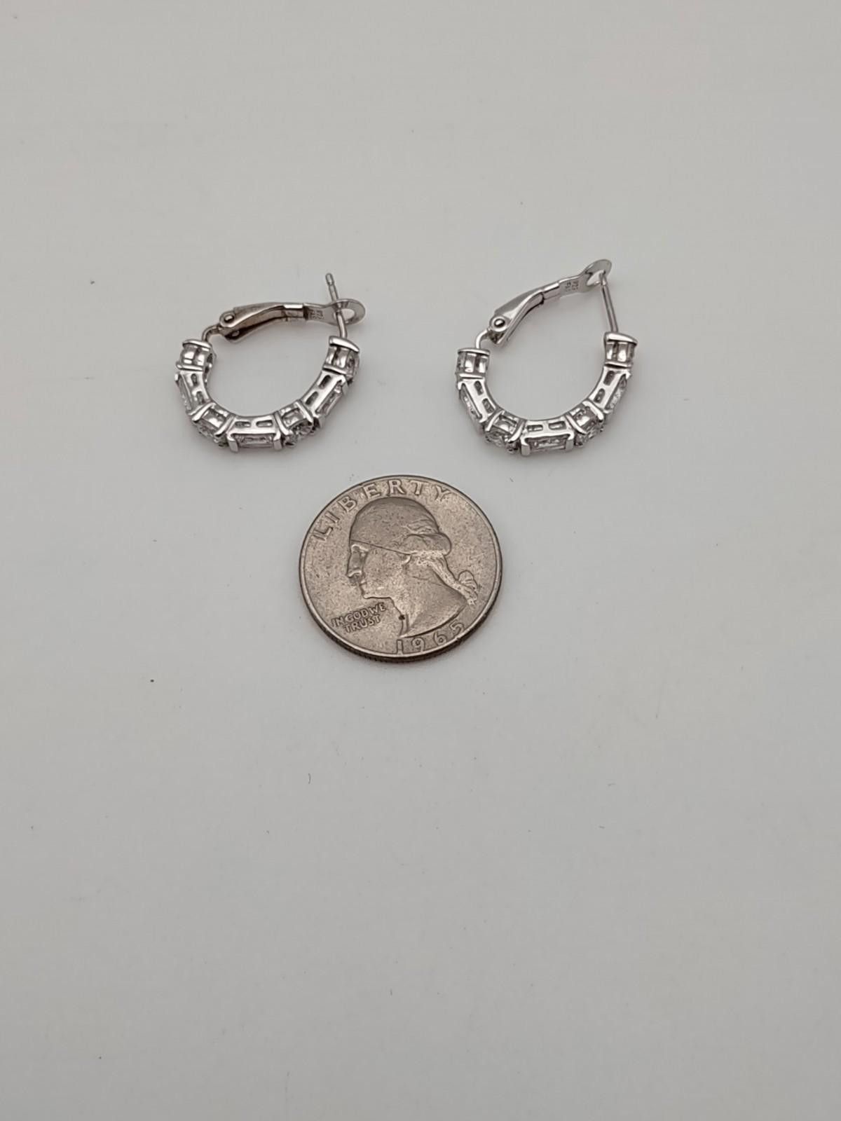 The Unbranded Brand Sterling 925 CZ Hoop Earrings Baguette Round Huggie Size ONE SIZE - 5 Thumbnail