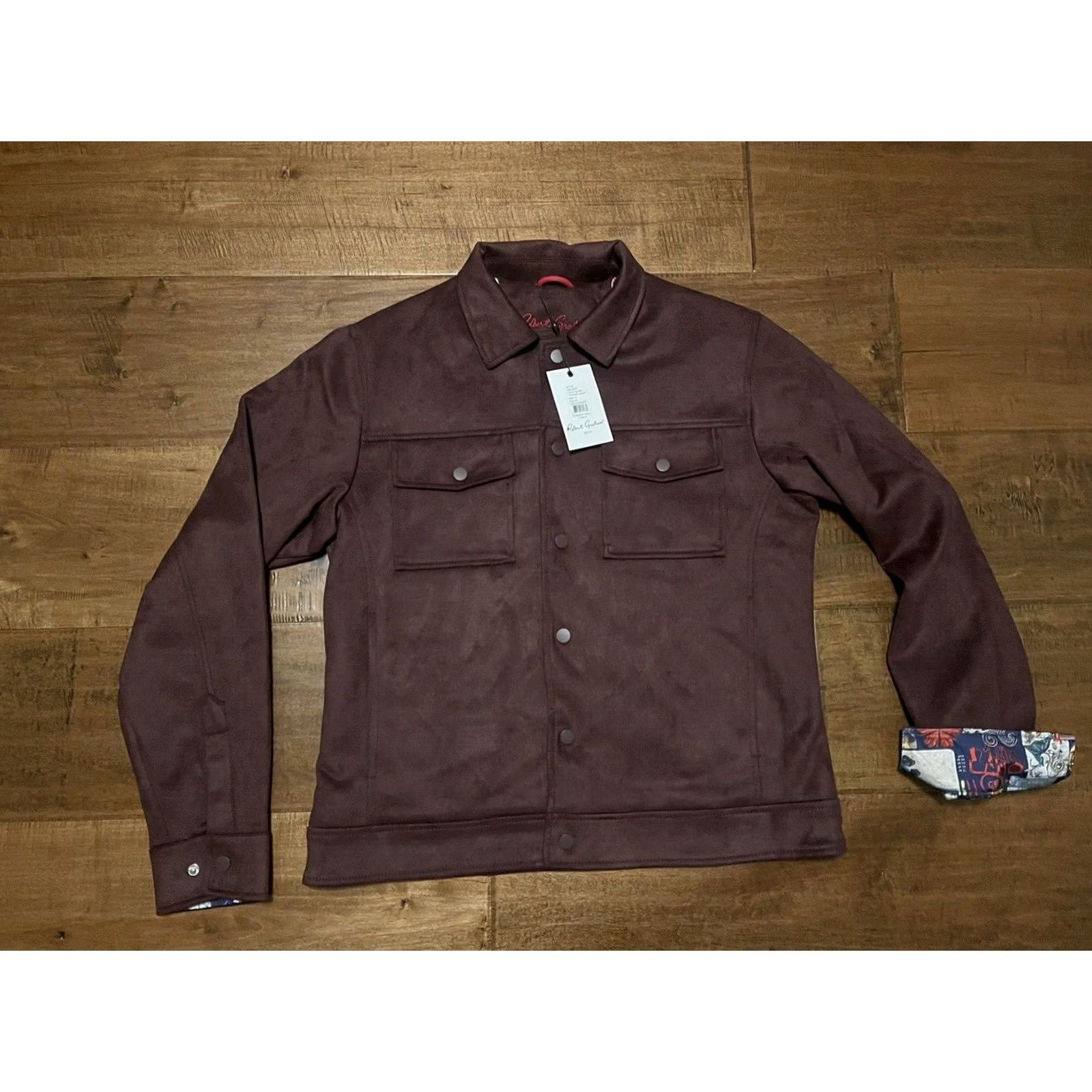 Robert Graham Robert Graham Suede Trucker Jacket Men's Small Mahogany Vegan RGF23R77 New! Size US S / EU 44-46 / 1 - 2 Thumbnail