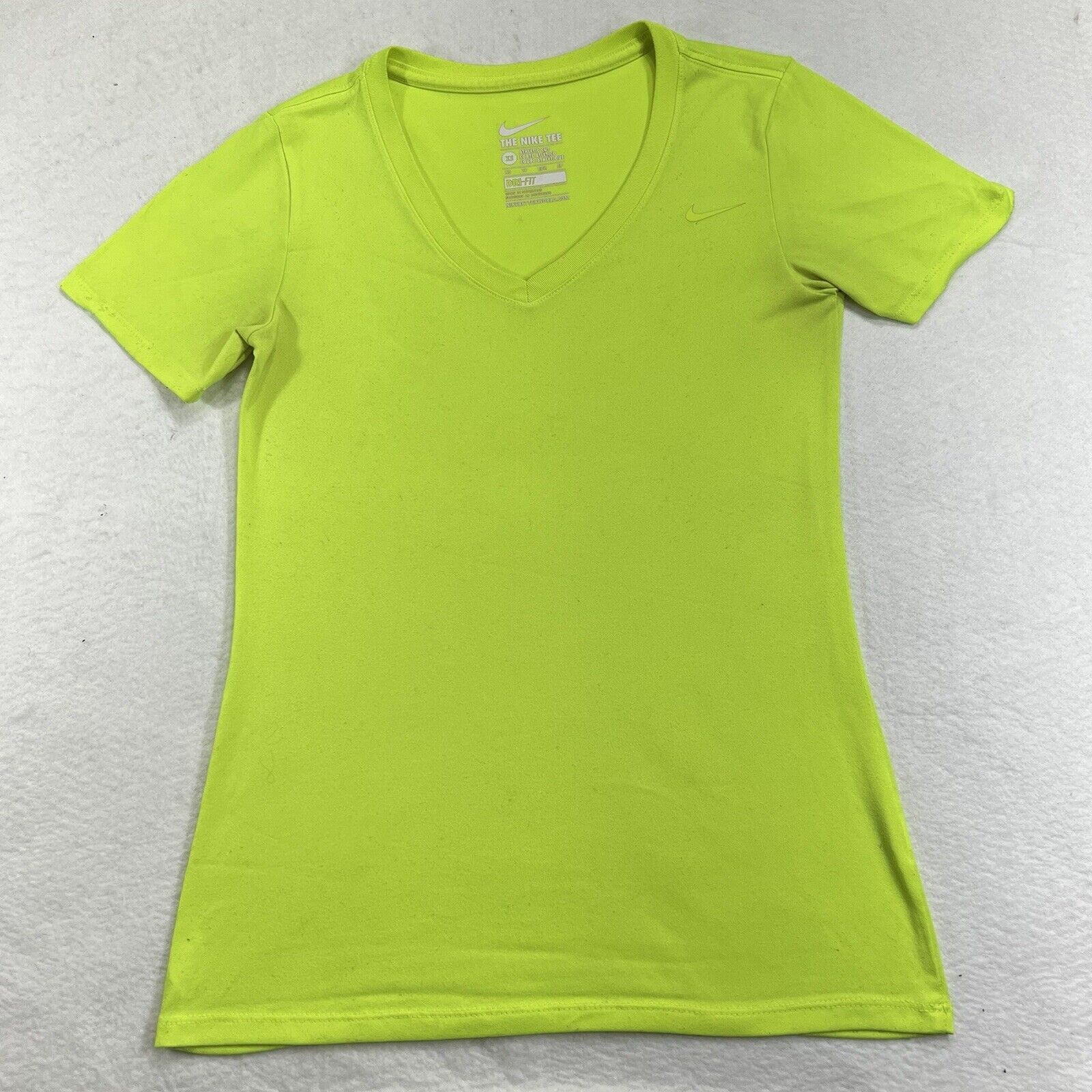 Nike Nike XS Athletic Cut Neon Yellow V Neck Short Sleeve T Shirt Size XS / US 0-2 / IT 36-38 - 1 Thumbnail