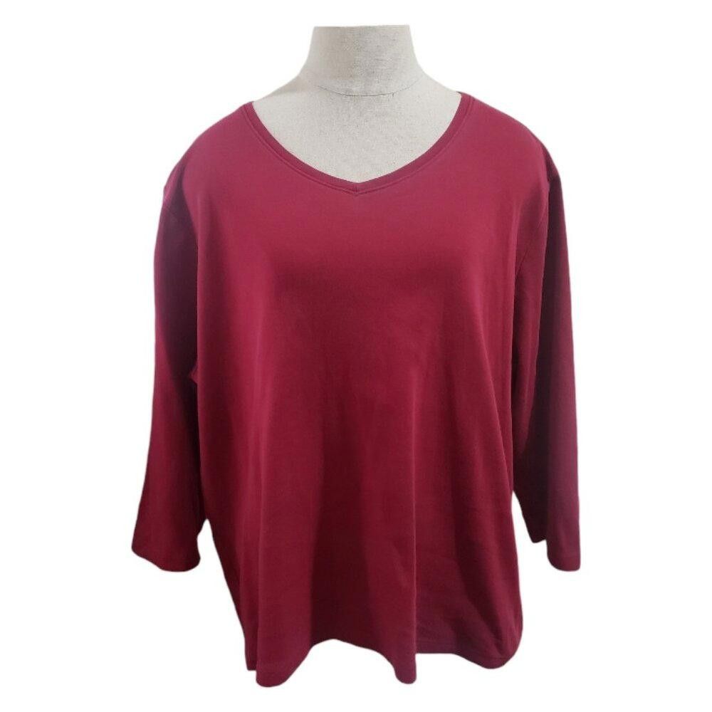 L.L. Bean CT1813 L.L. Bean 3/4 Sleeve V-neck Cotton Tee 1X Size XL / US 12-14 / IT 48-50 - 1 Thumbnail