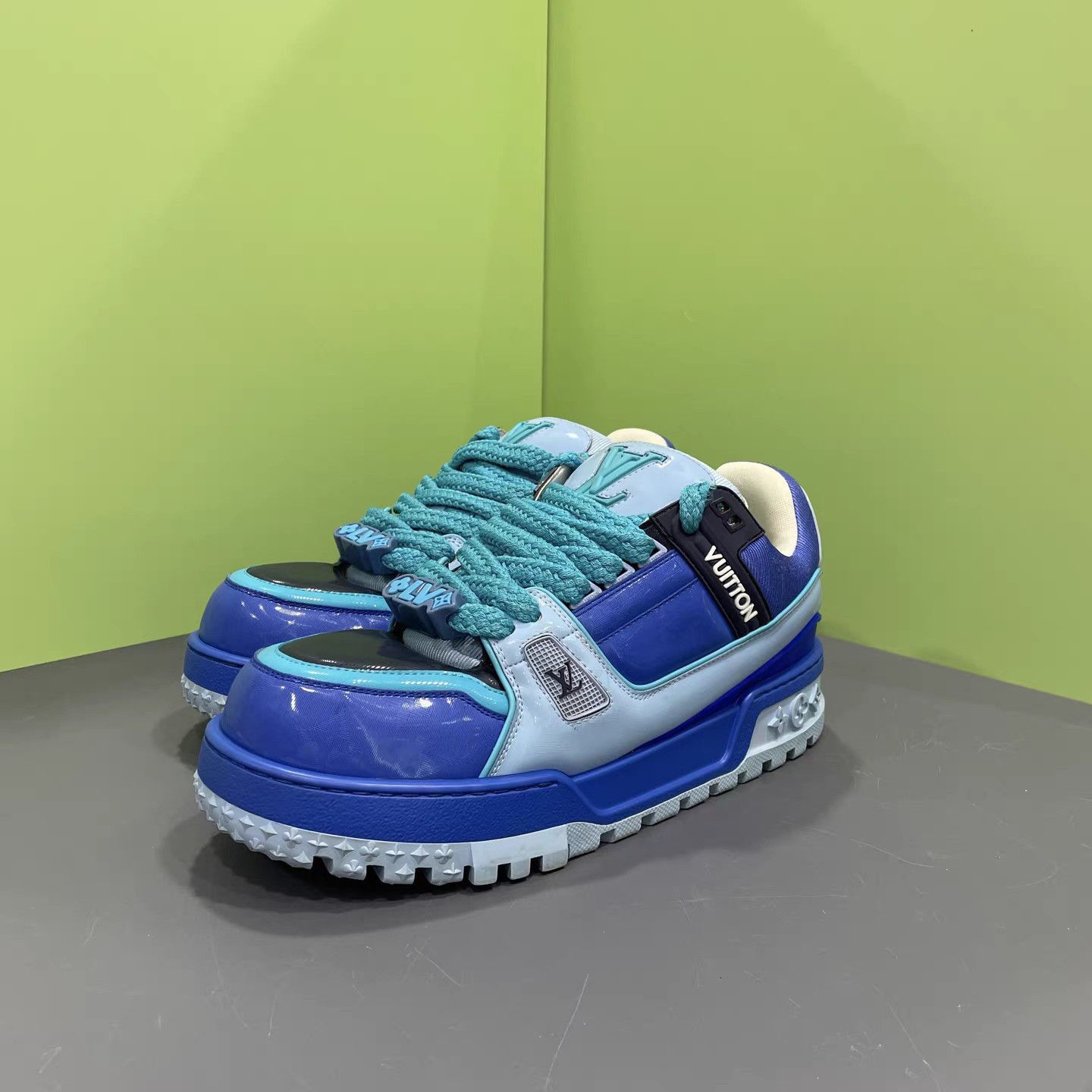 Louis Vuitton Blue Platform Sneakers with Teal Laces Size 8 Size US 8 / EU 41 - 1 Thumbnail