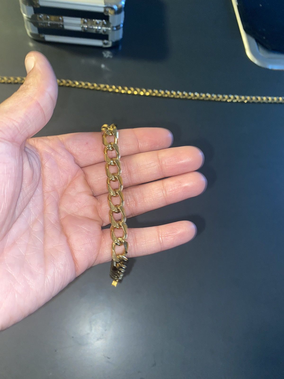 Jewelry Hollow Cuban Bracelet Gold Plated 9" Size ONE SIZE - 8 Thumbnail
