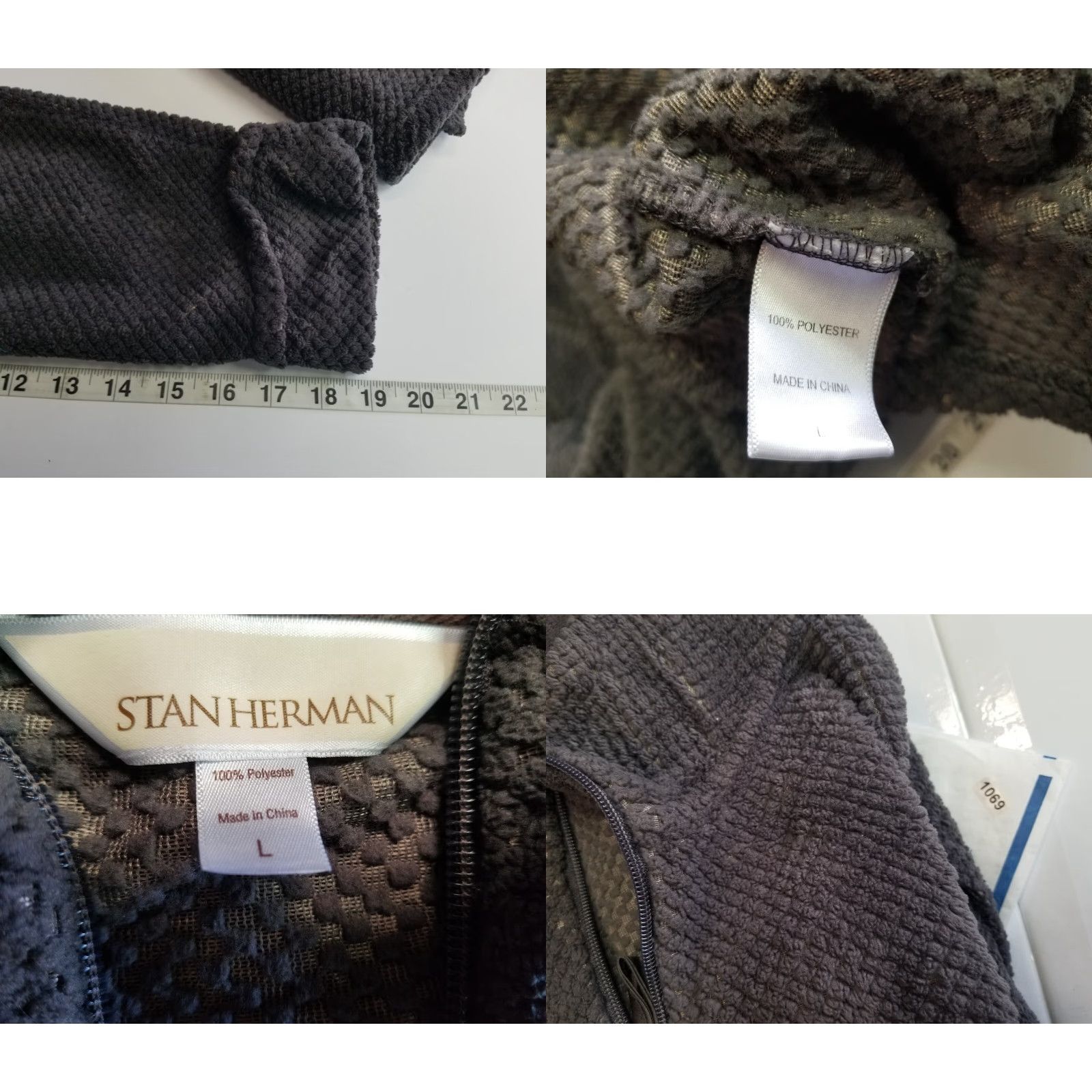 Vintage Stan Herman Robe Women Large Gray Velour Zip-Up Pockets Plush Mock Neck Long Sleeve Polyester Size ONE SIZE - 8 Thumbnail