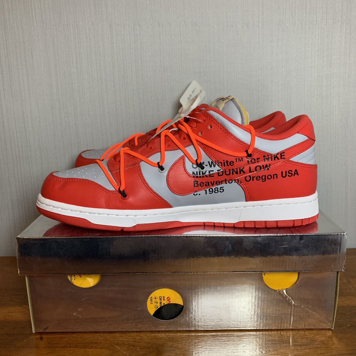 Nike × Off-White × Virgil Abloh Off-White Nike Dunk Low University Red Size US 12 / EU 45 - 10 Thumbnail