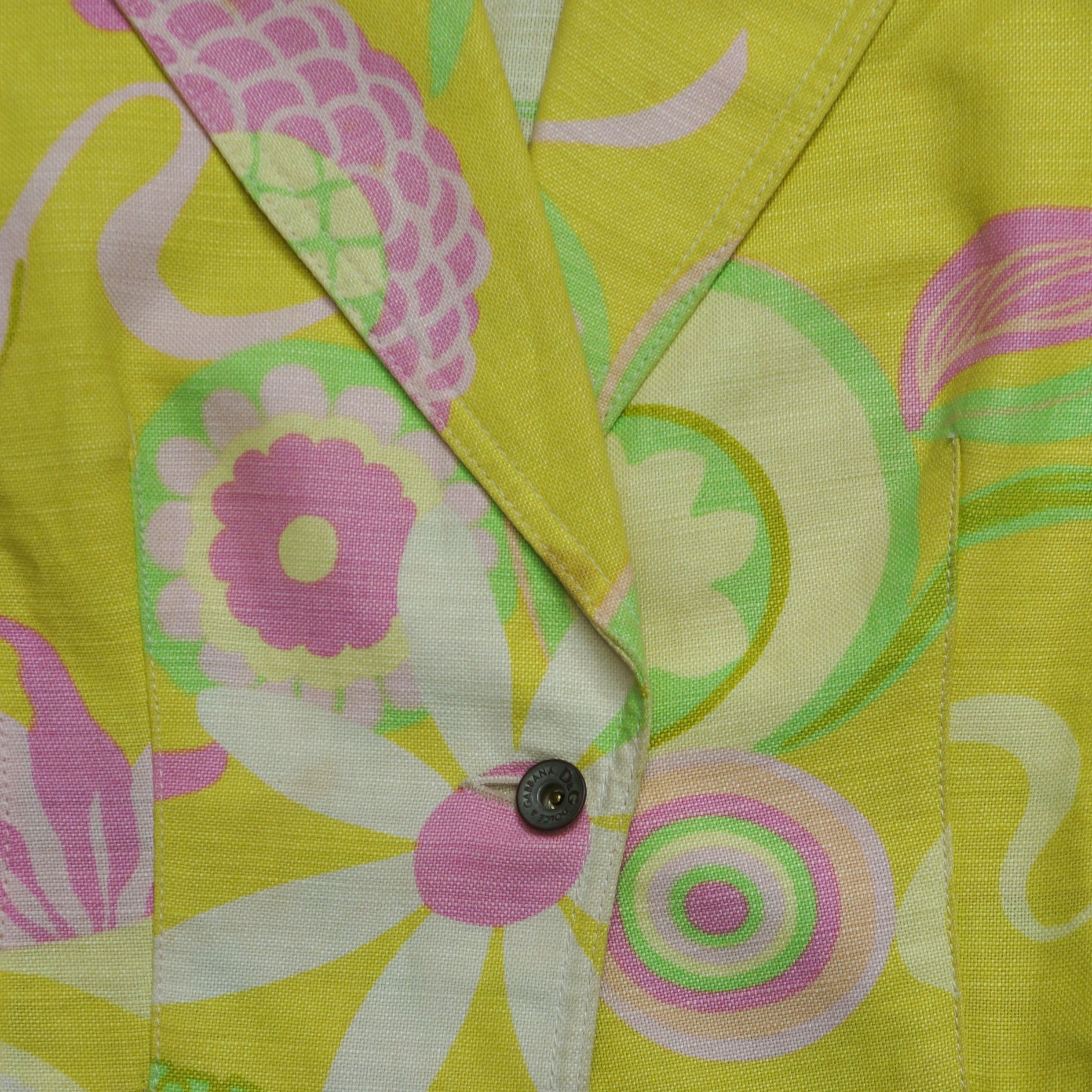 Dolce & Gabbana DOLCE GABBANA Retro Floral Yellow Blazer Jacket Vintage 90s Size S / US 4 / IT 40 - 7 Thumbnail