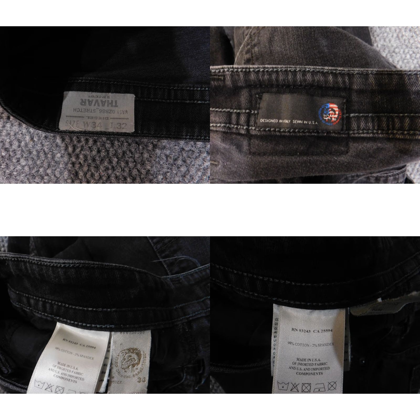 Diesel Diesel Thavar Jeans Mens 34x32 Black Distressed Slim Skinny Denim Cotton Spandex Made USA Pants Size US 34 / EU 50 - 8 Thumbnail