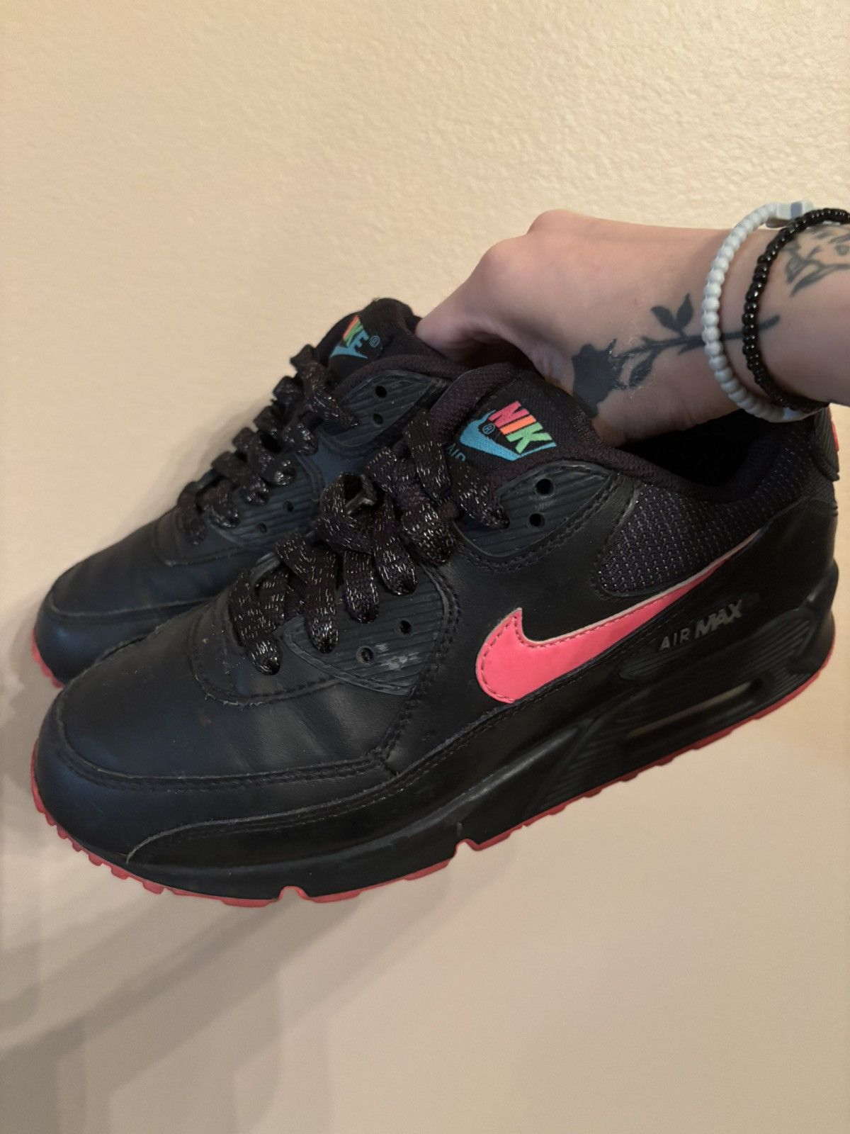 Nike Air Max 90 2007 GS 'Black Pink' Size US 6.5 / IT 36.5 - 5 Thumbnail