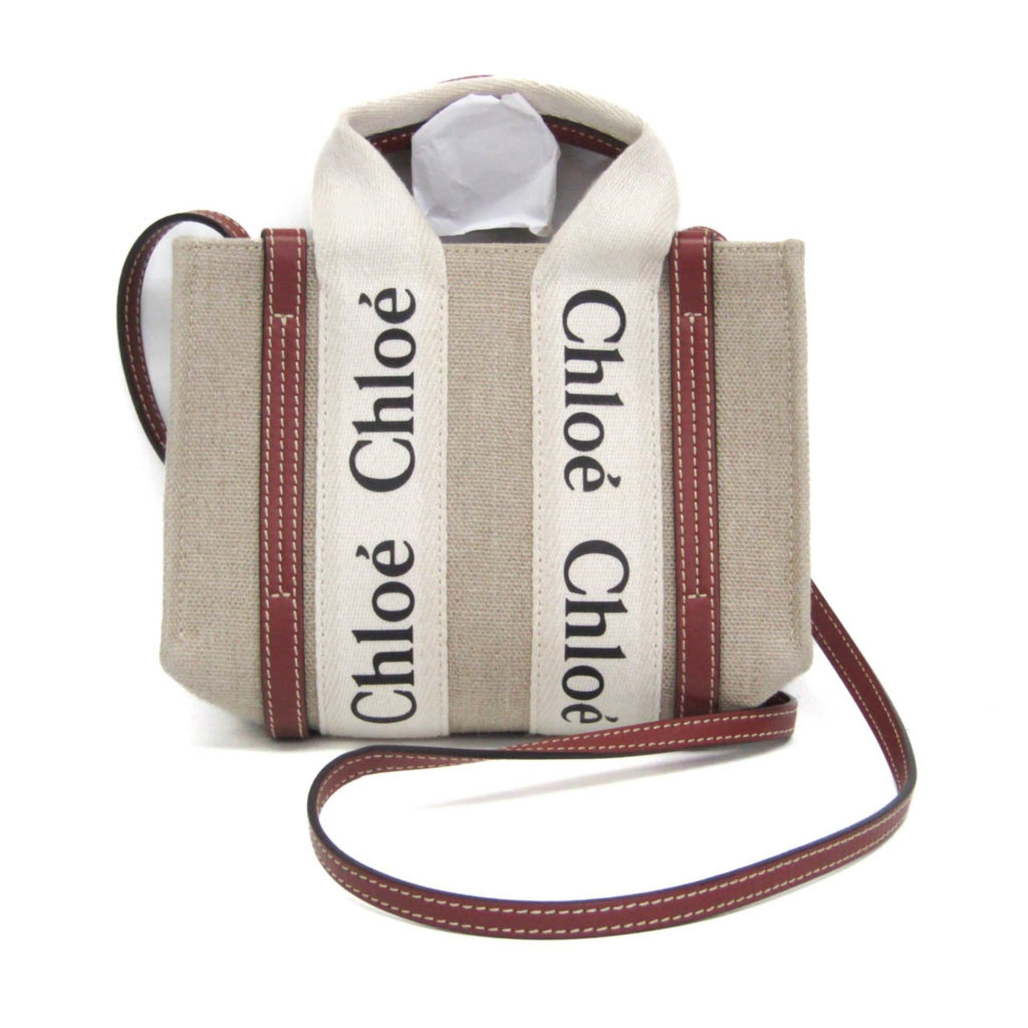 Chloe Chloé Woody Mini CHC22AP237I266J5 Women's Canvas,Leather Shoulder Bag Light Beige Size ONE SIZE - 1 Thumbnail
