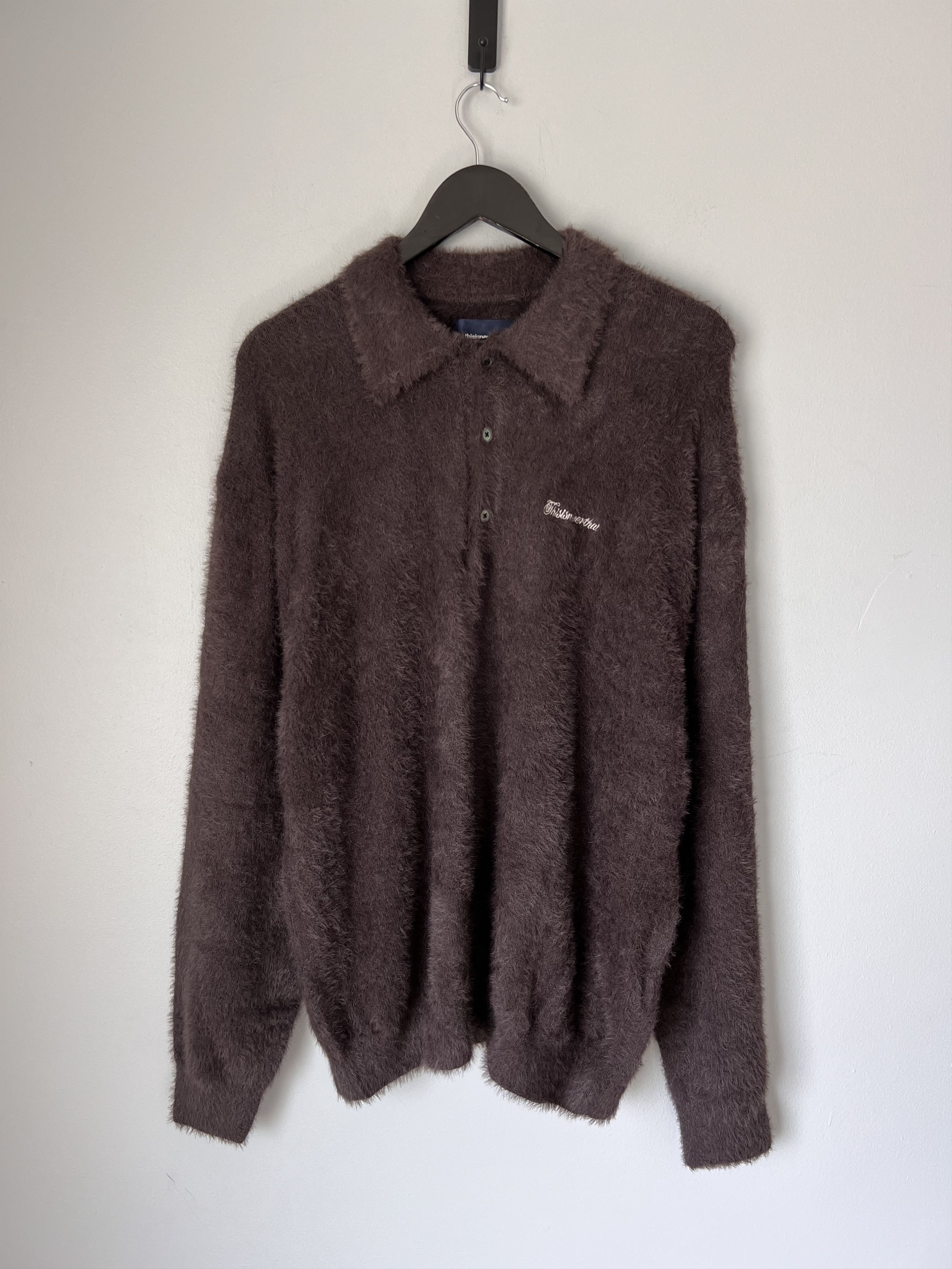 thisisneverthat Thisisneverthat SCT Logo Shaggy Knit Polo in Brown Size US XL / EU 56 / 4 - 1 Thumbnail