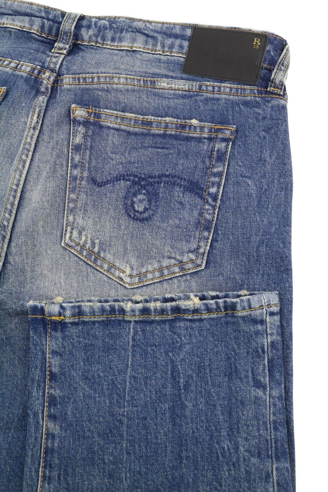 R13 BOY STRAIGHT 29 Kelly Stretch Faded Blue Jeans 87174 Size 29" - 6 Thumbnail