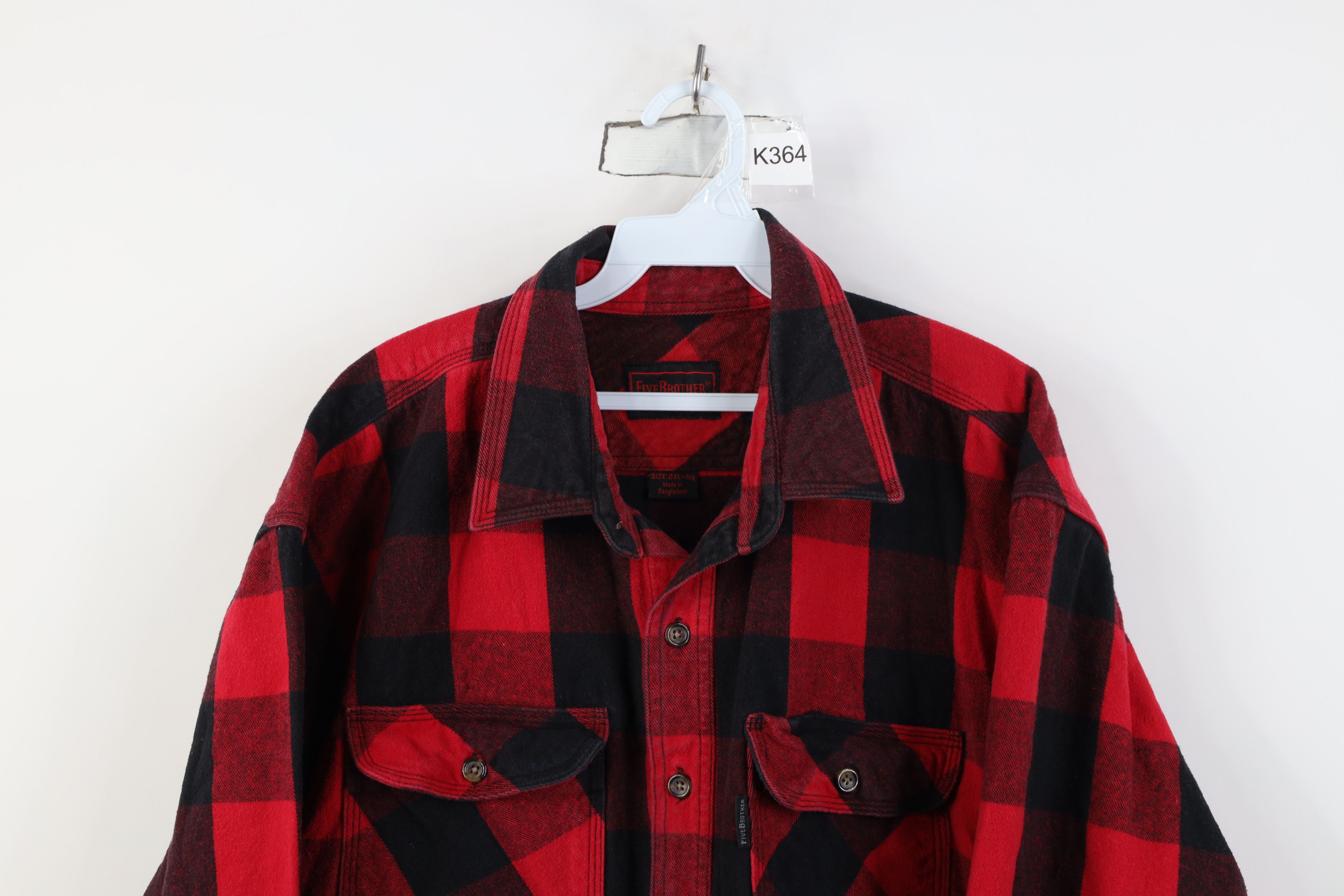 FiveBrother Vintage 90s Five Brother Flannel Button Shirt Red Plaid Size US XXL / EU 58 / 5 - 2 Thumbnail