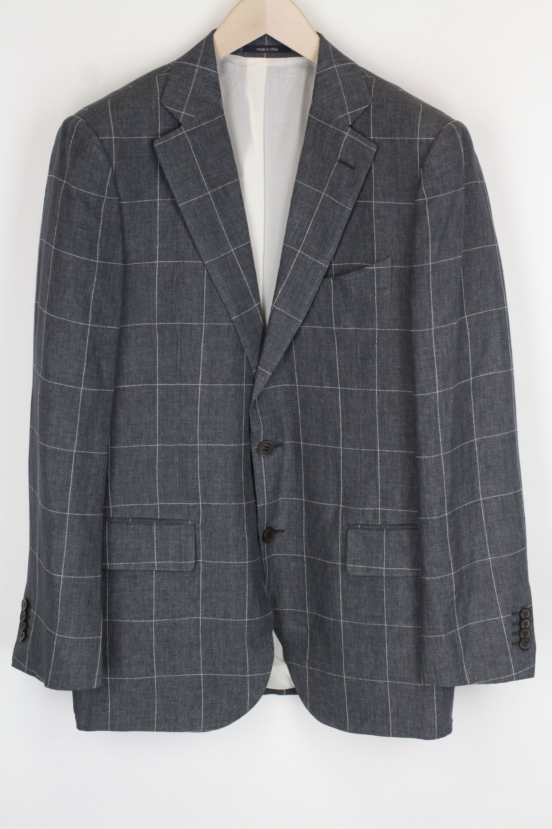 image of Suitsupply Lazio Uk42R Greylinen Checked Lined Blazer 61051, Men's