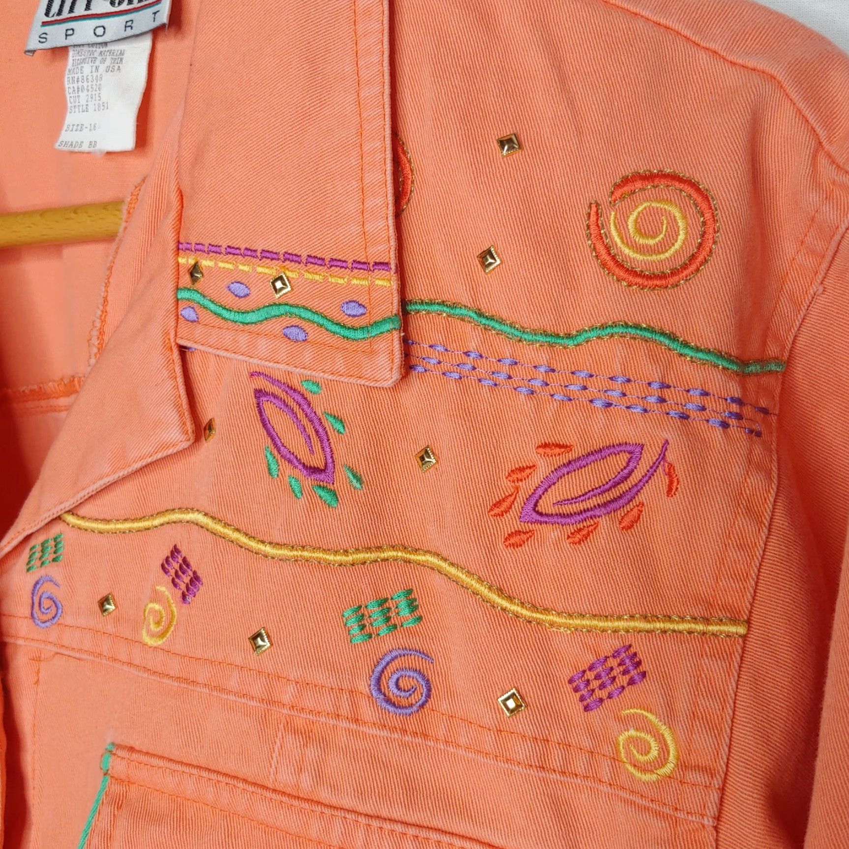Vintage VINTAGE City Girl Sport Jacket Women 16 Cropped Canvas Embroidered Salmon 1980s Retro Size XXL / US 16-18 / IT 52-54 - 5 Thumbnail