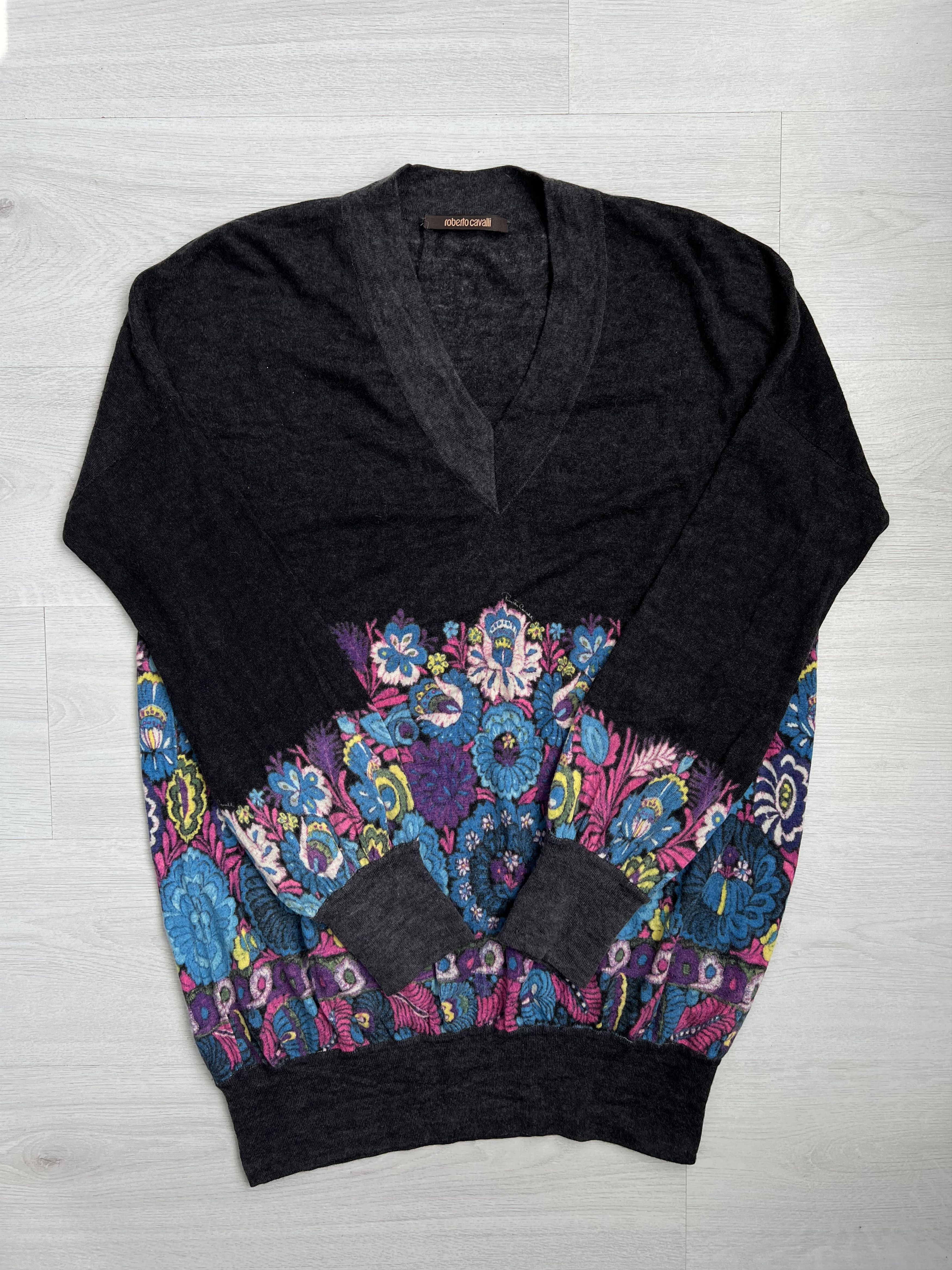 ROBERTO CAVALLI Silk Cashmere Floral Relaxed Sweater