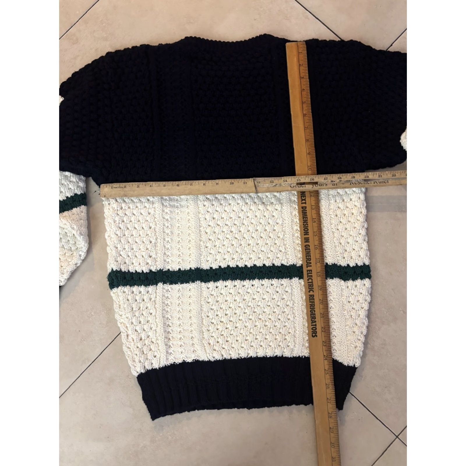 Vintage Donegal II Sweater Mens Small Navy Cream Aran Fisherman Hand Loomed Ireland Size US S / EU 44-46 / 1 - 7 Thumbnail