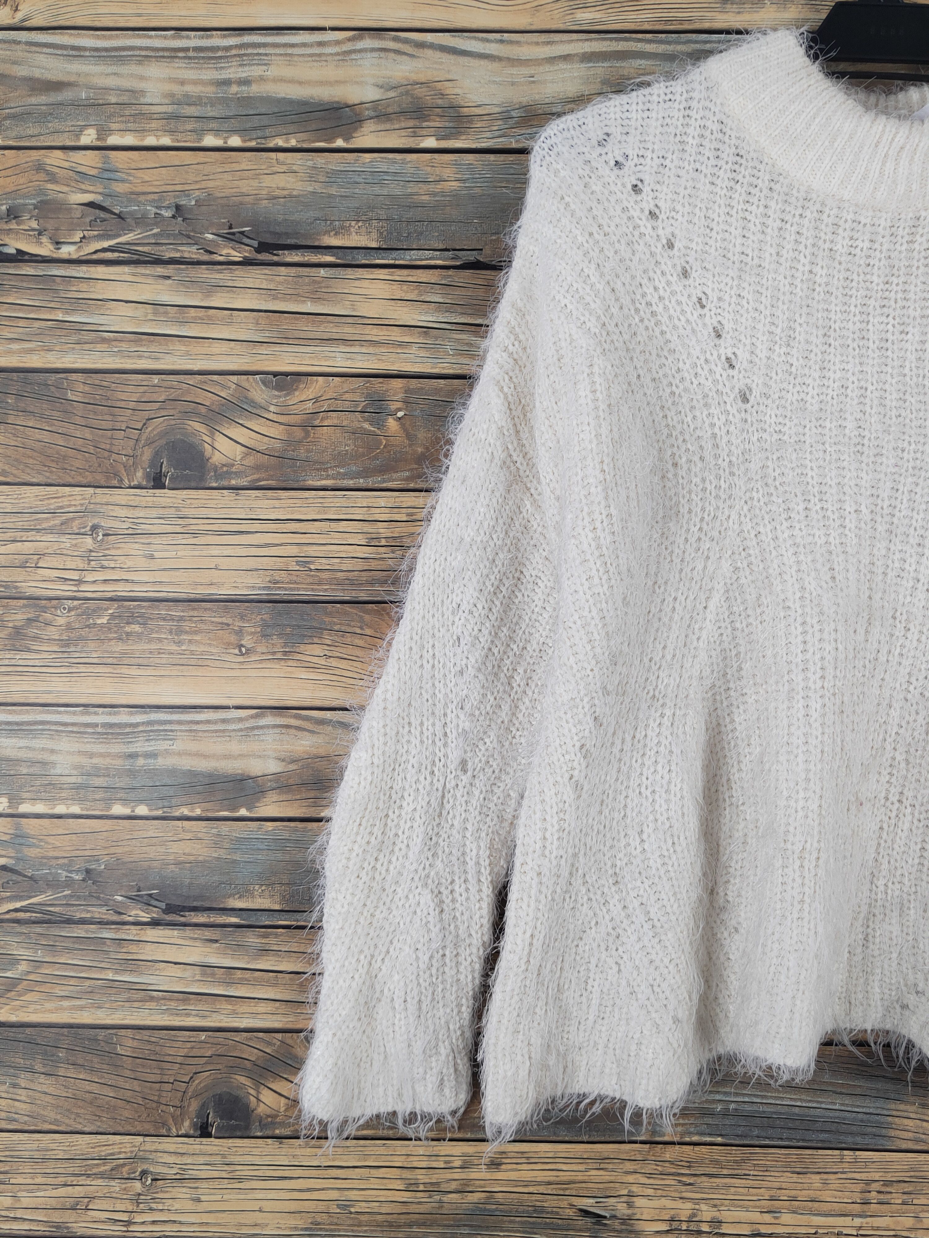 Japanese Brand Merci-u Ivory Shag Shaggy Fur Mohair Knitwear #W2133 Size L / US 10 / IT 46 - 3 Thumbnail