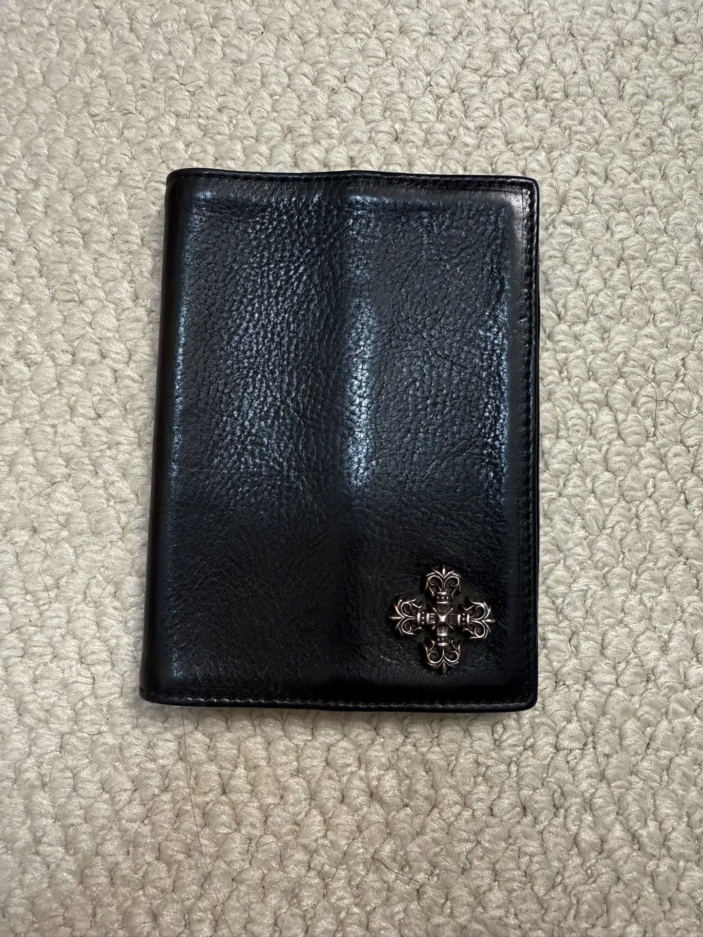 Chrome Hearts Chrome Hearts Flame Cross Silver Black Leather Passport Holder Size ONE SIZE - 1 Thumbnail