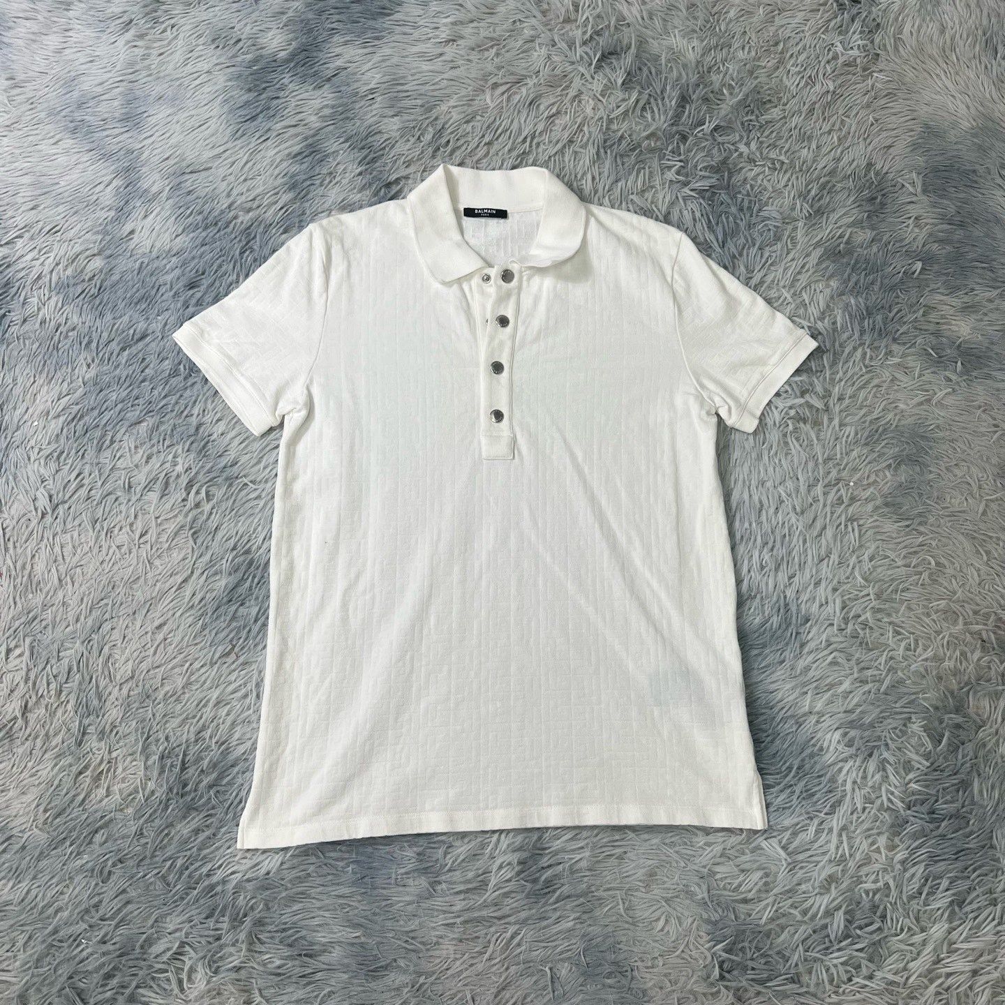 Balmain BALMAIN White Embossed Polo Shirt Size US M / EU 48-50 / 2 - 1 Thumbnail