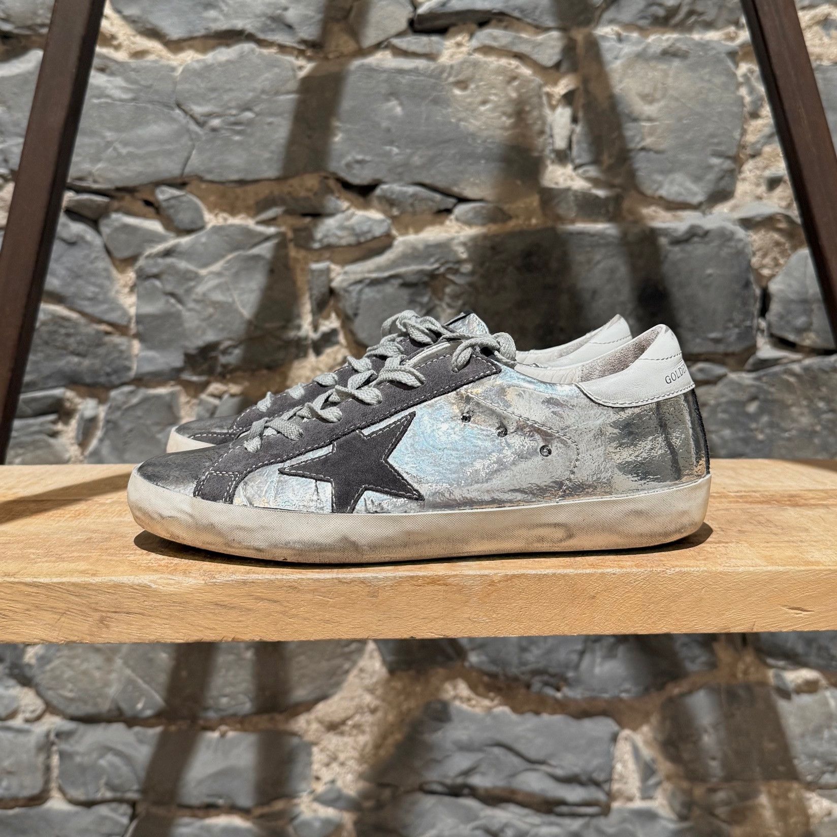 Golden Goose Silver Metallic Leather Superstar Sneakers