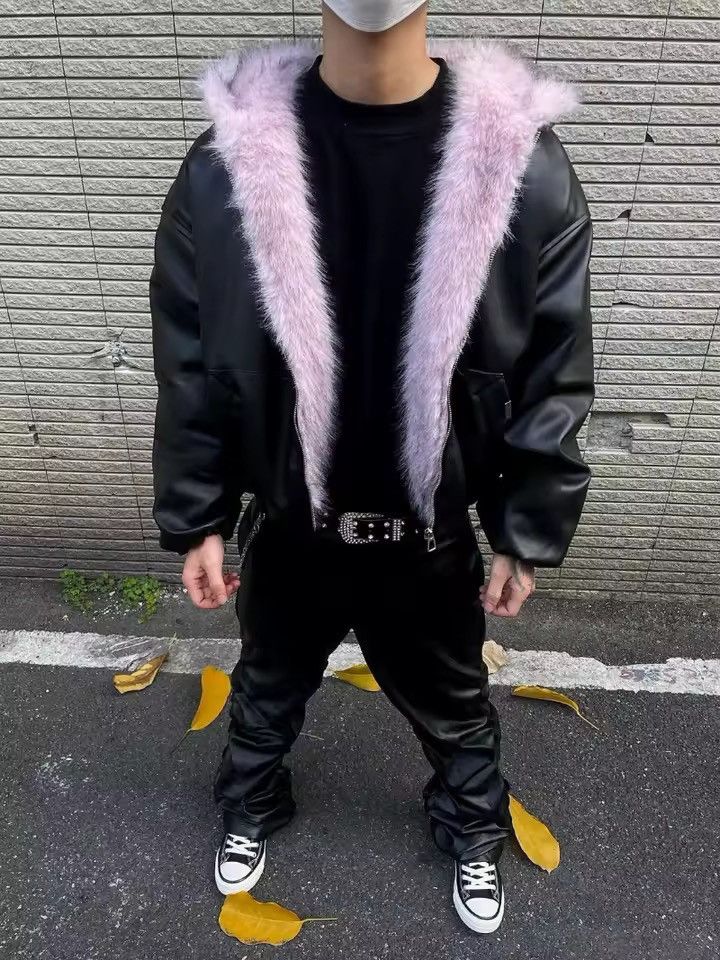 Other Y2k Fur Streetwear PU Leather Vintage Hooded Jacket Coat Size US L / EU 52-54 / 3 - 2 Thumbnail