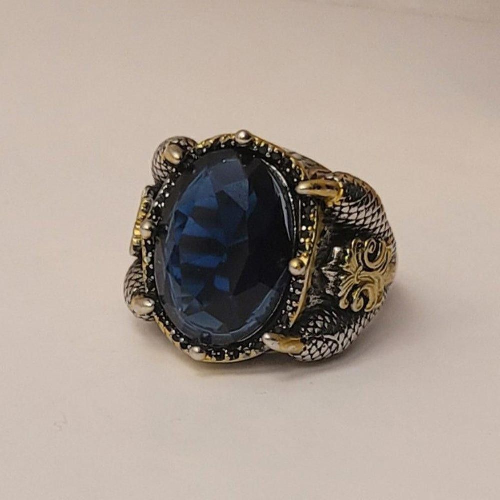 Designer Men's Handmade Blue Sapphire Open Two-Tone Ottoman Ring Size ONE SIZE - 5 Thumbnail