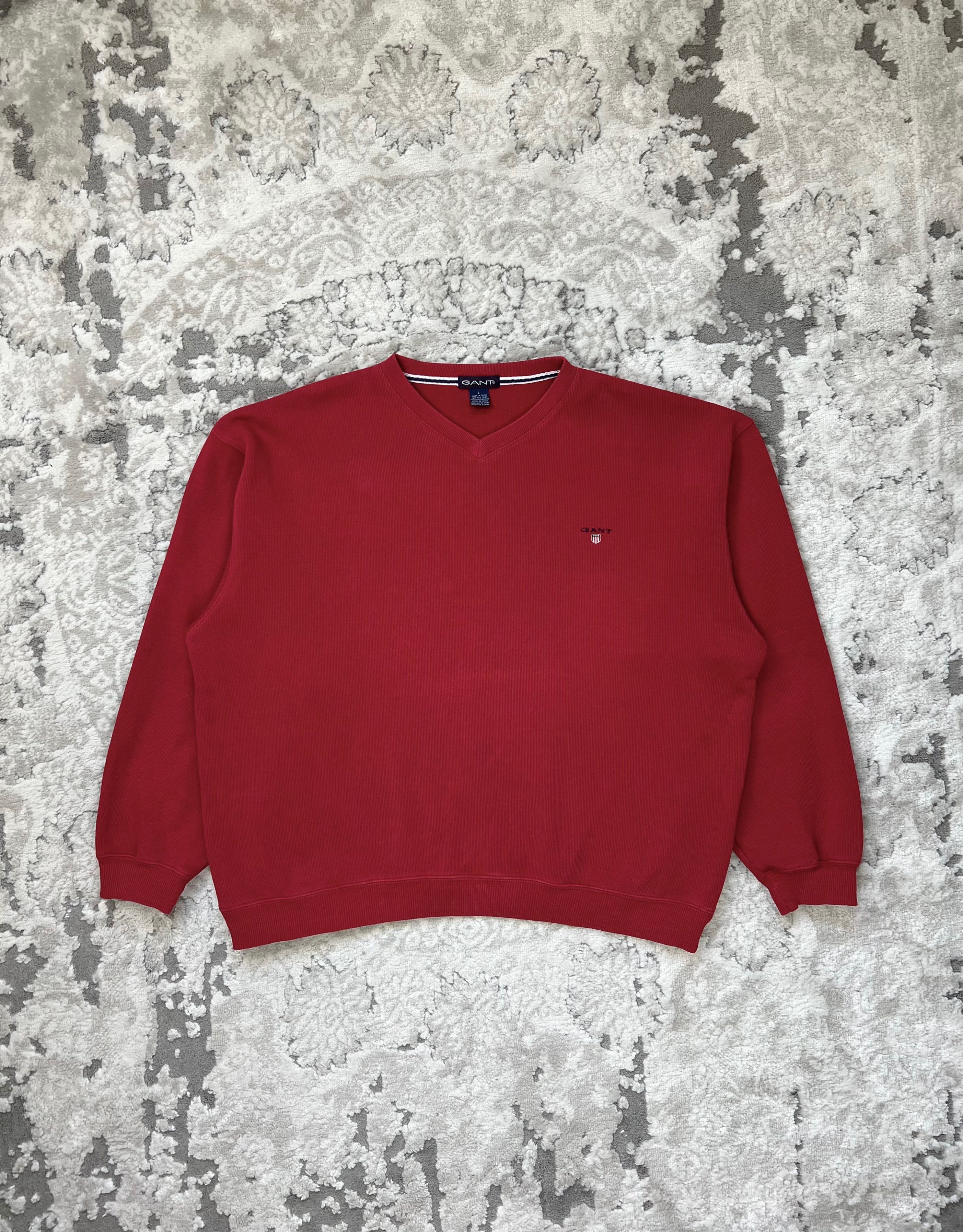 Gant × Vintage Vintage GANT V-Neck Cotton Sweater Red – 2000s – Size L Size US L / EU 52-54 / 3 - 1 Thumbnail