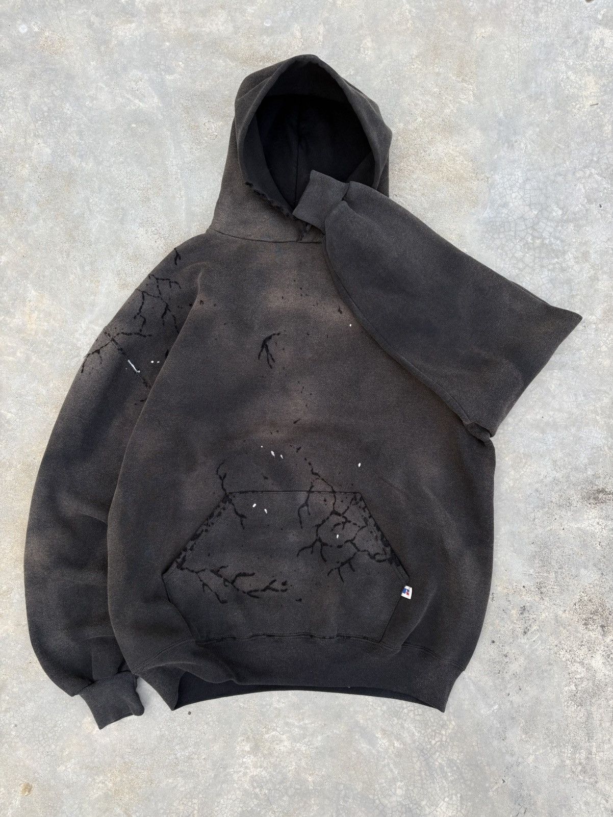 Vintage 90s Thrashed & Faded Black RUSSELL Athletic Hoodie Size US XL / EU 56 / 4 - 12 Thumbnail