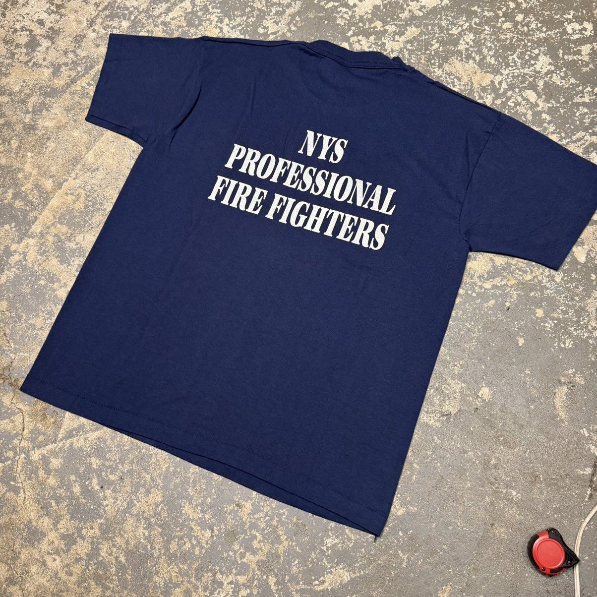 Vintage Vintage NYS Professional Firefighter Navy 90s Tshirt Size US XL / EU 56 / 4 - 12 Thumbnail