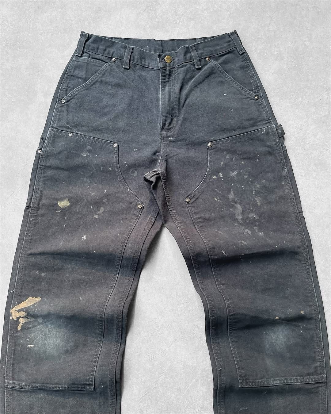 Carhartt Faded Distressed Black Carhartt Double Knee Pant B136-BLK Size US 33 - 2 Thumbnail