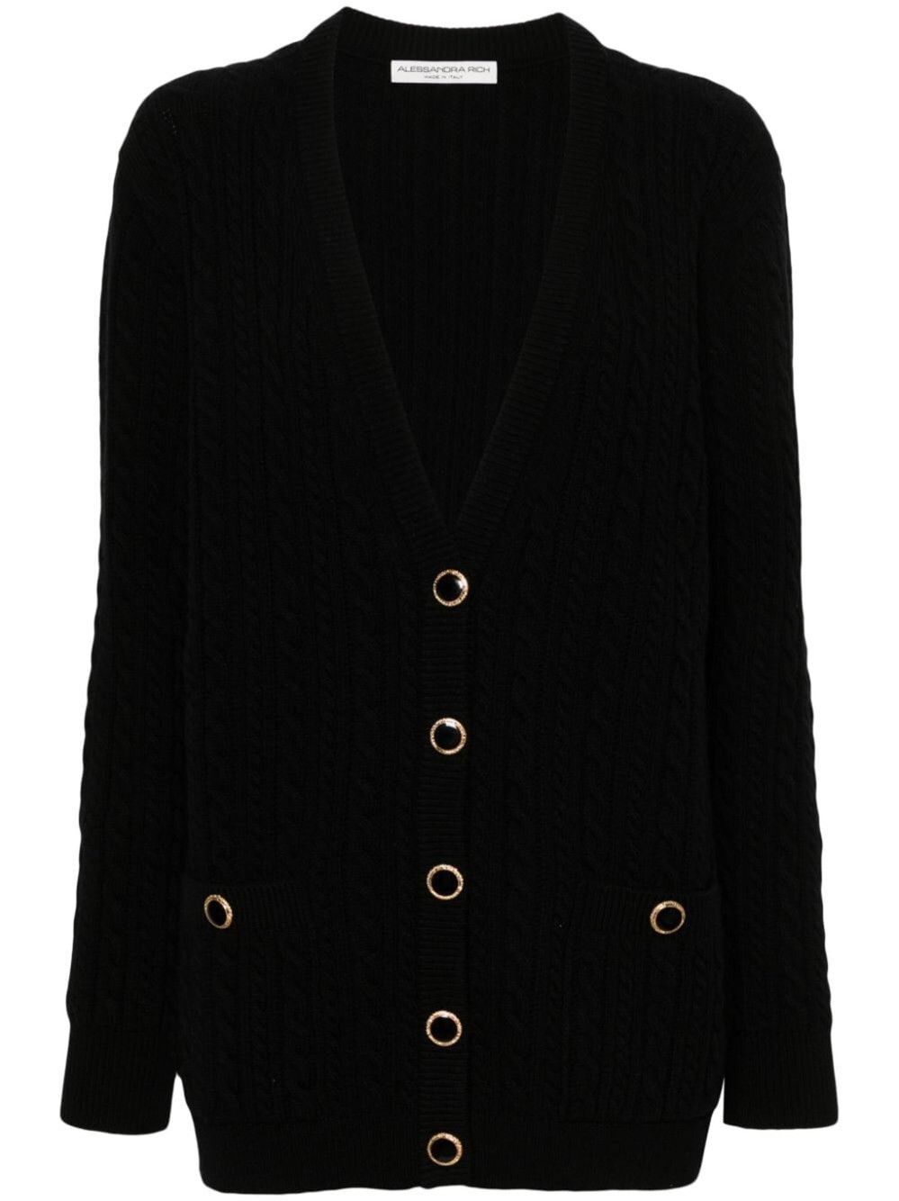 Alessandra Rich o1s22i1n0225 Oversized Wool Cardigan in Black Size S / US 4 / IT 40 - 1 Thumbnail